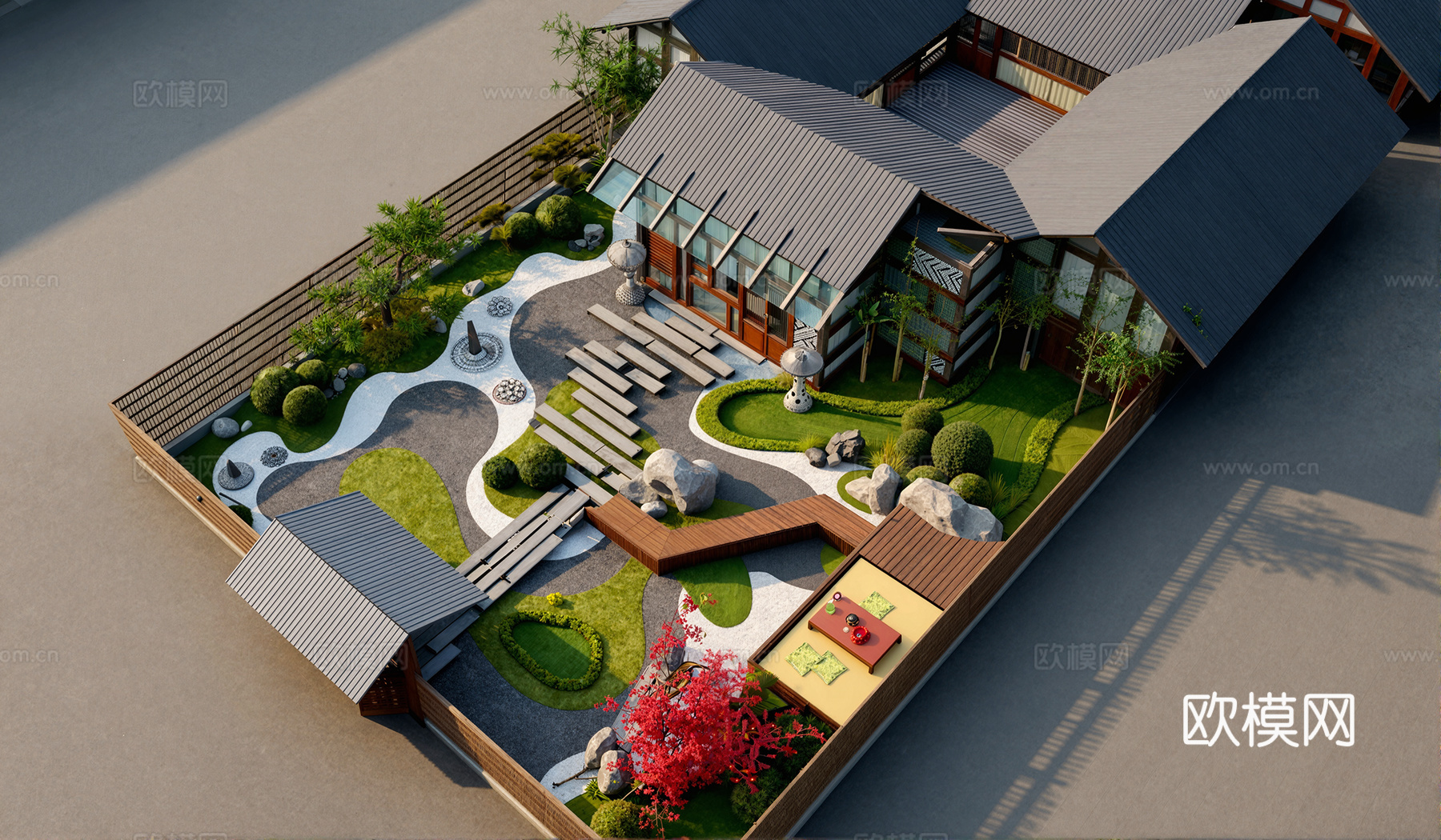 日式侘寂入户花园景观su模型