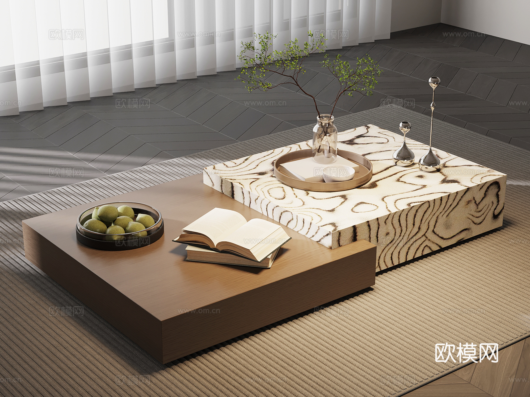 现代意式茶几su模型下载（渲染图1）