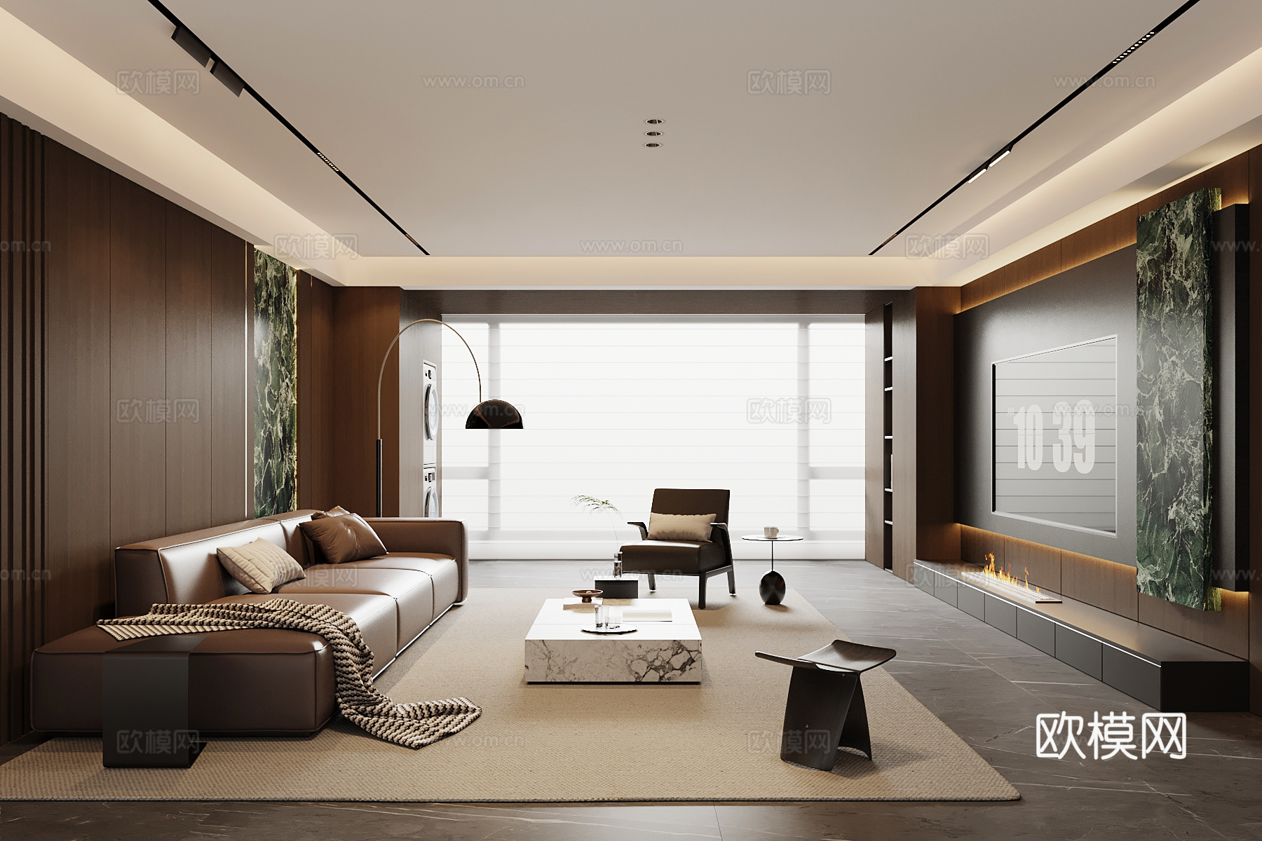 现代意式客厅 电视墙 沙发茶几组合su模型