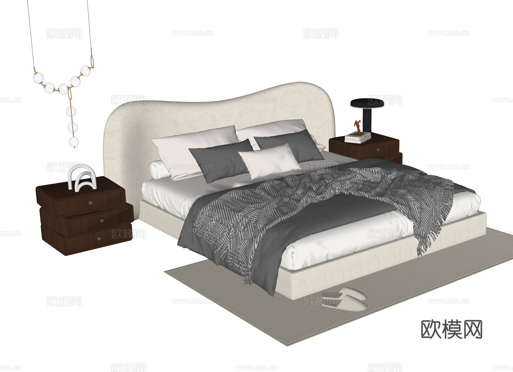 现代儿童床 床头柜su模型