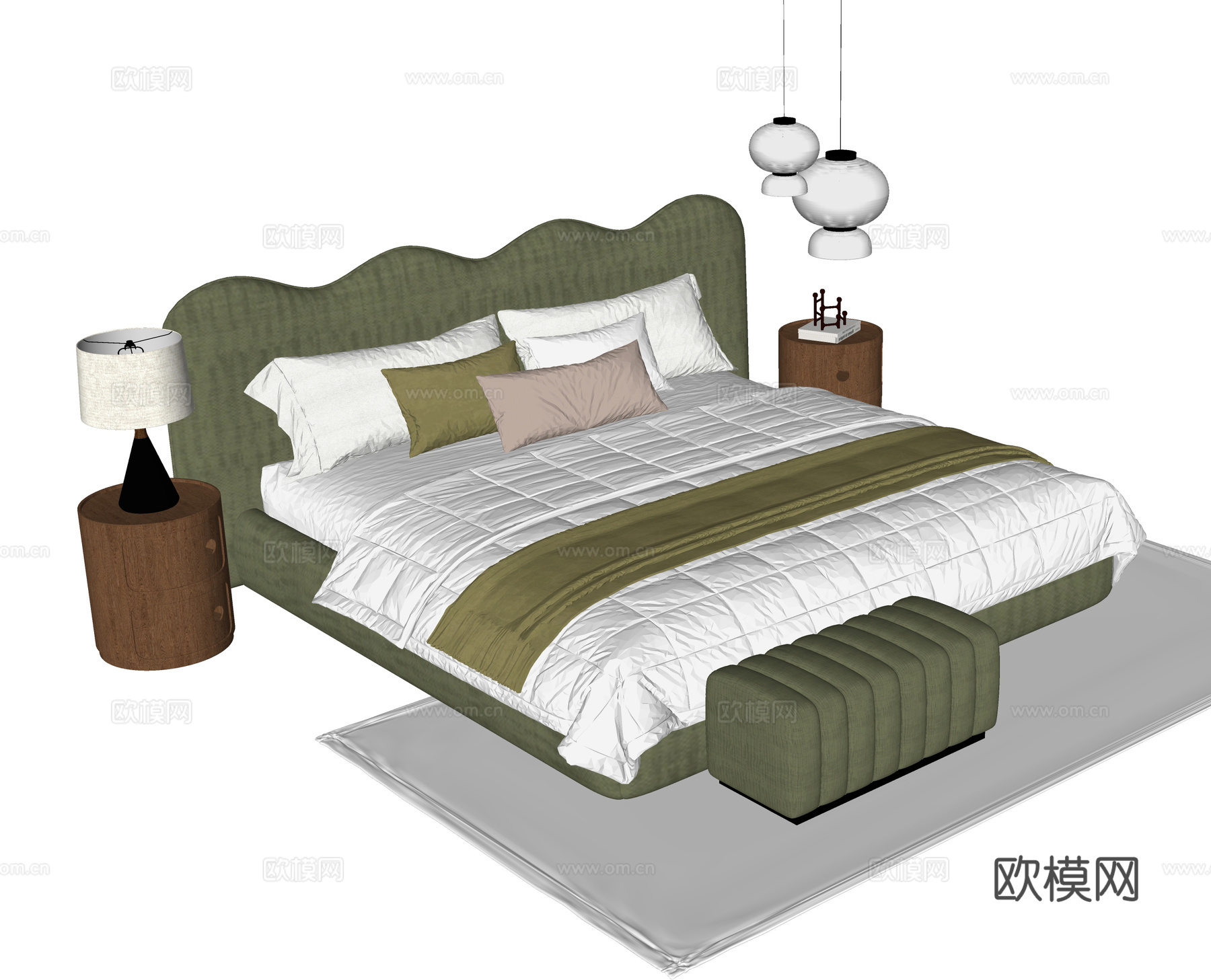 现代儿童床 床头柜su模型