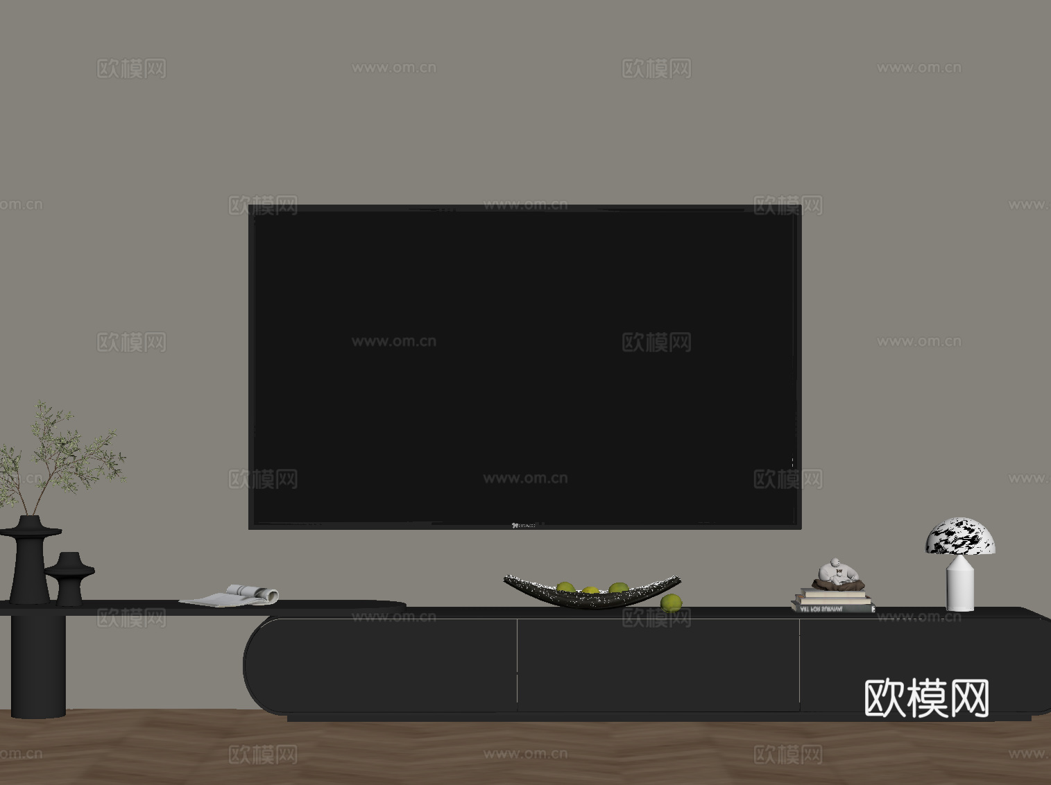 现代意式电视柜su模型下载（渲染图2）
