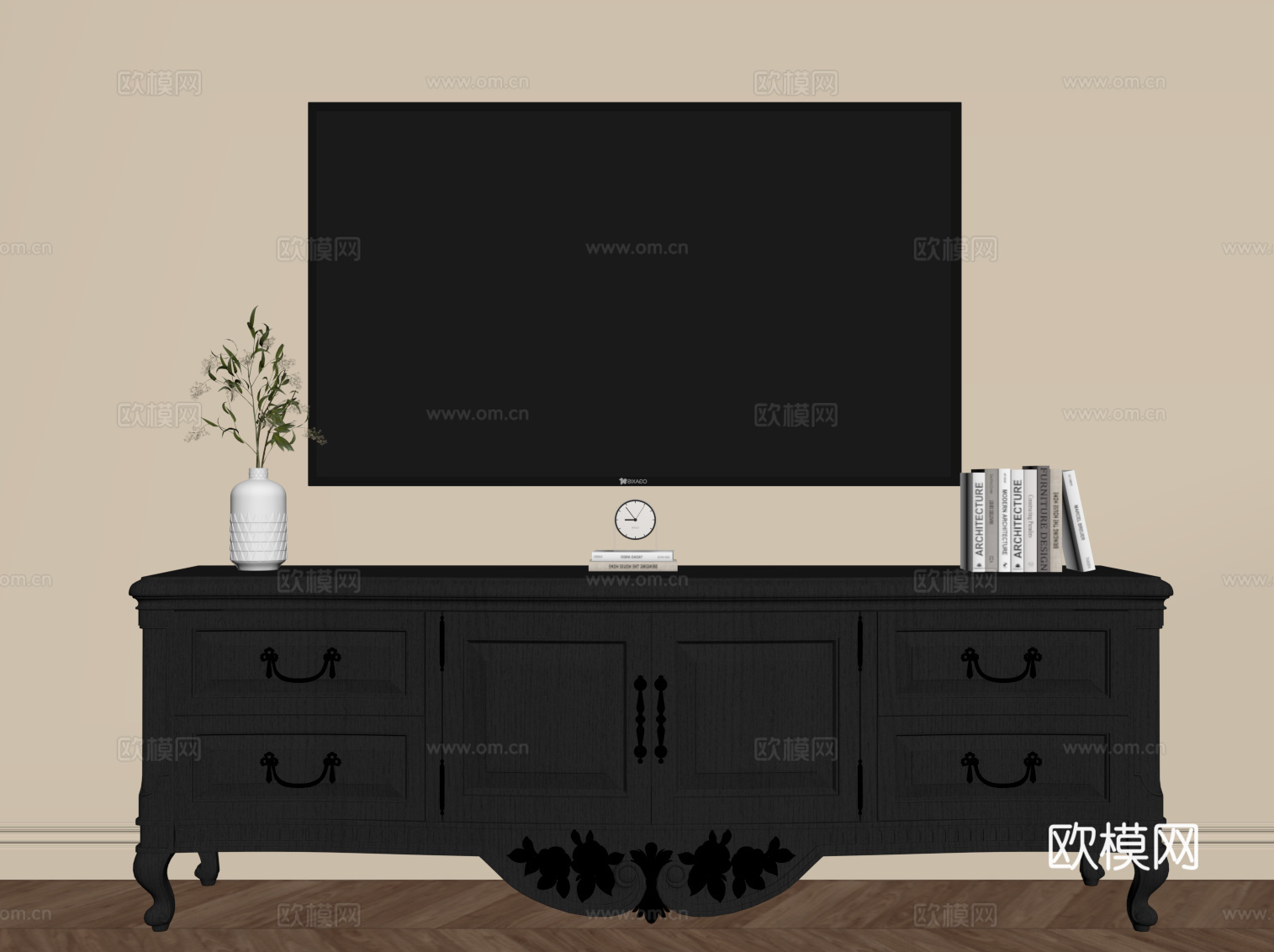 法式复古电视柜 边柜su模型下载（渲染图2）