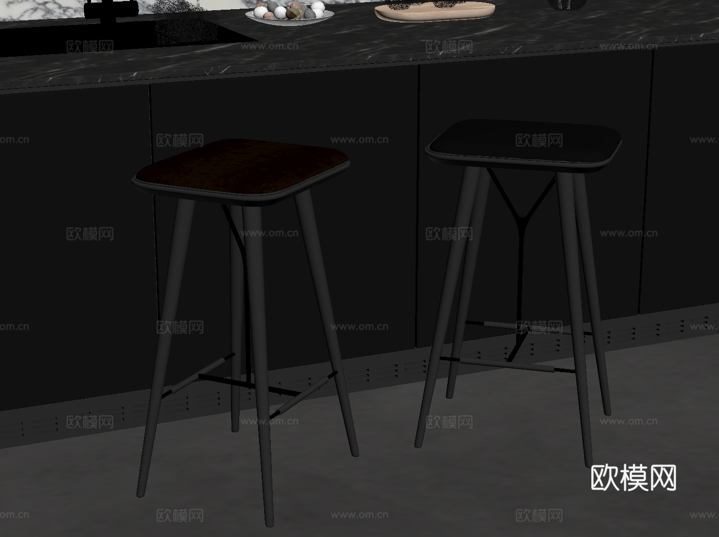 现代意式吧凳su模型