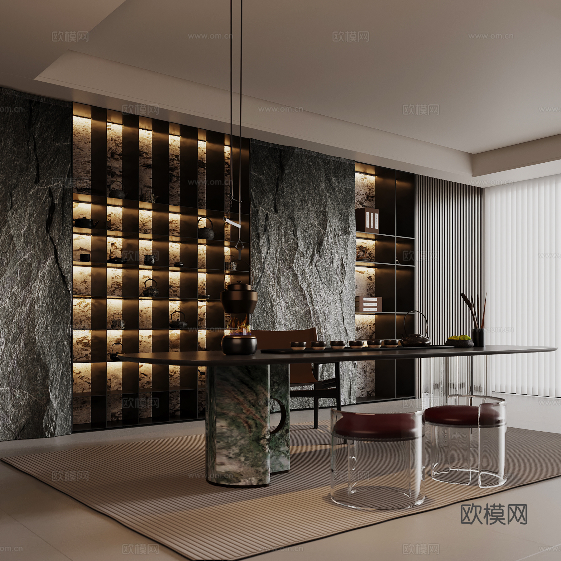 现代茶室 茶桌椅 茶叶柜su模型