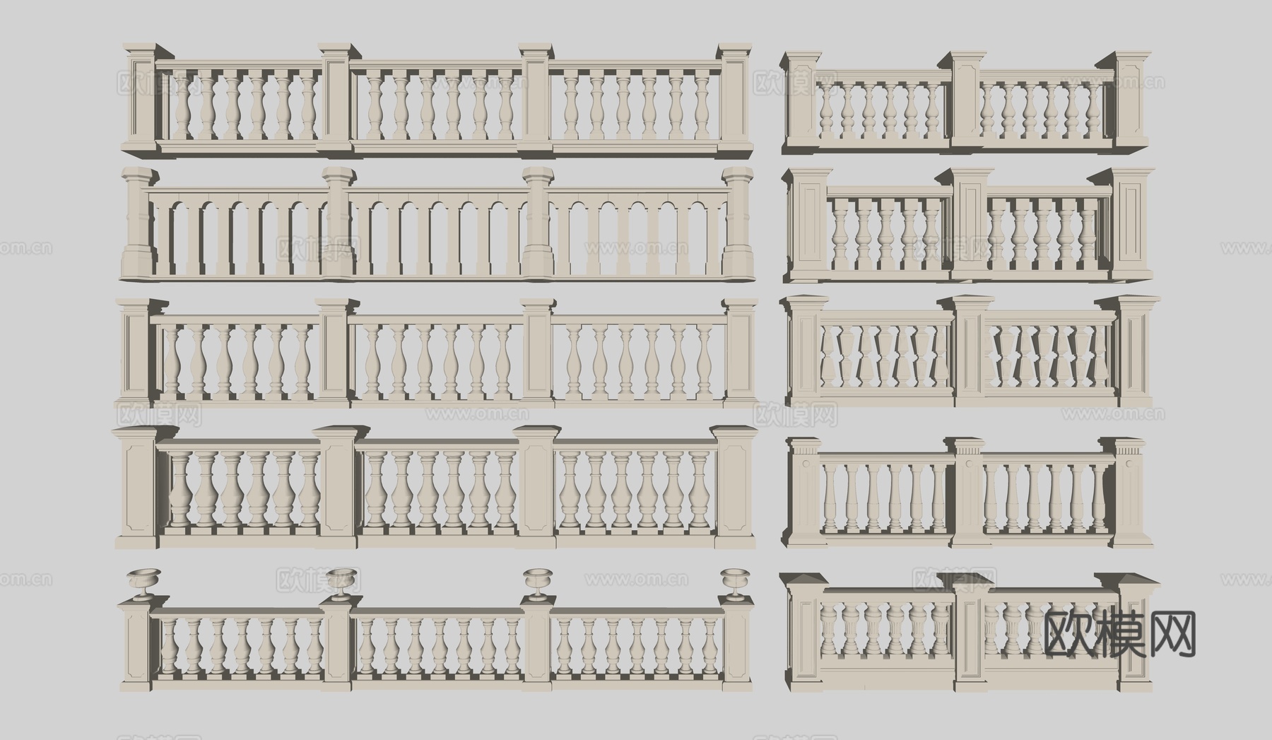 欧式宝瓶栏杆楼梯扶手大理石护栏su模型