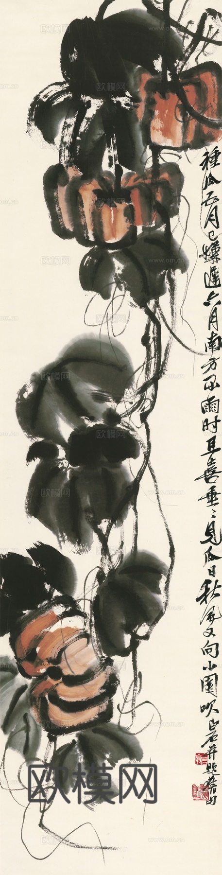 齐白石写意水墨画，近现代水墨画31.5x124