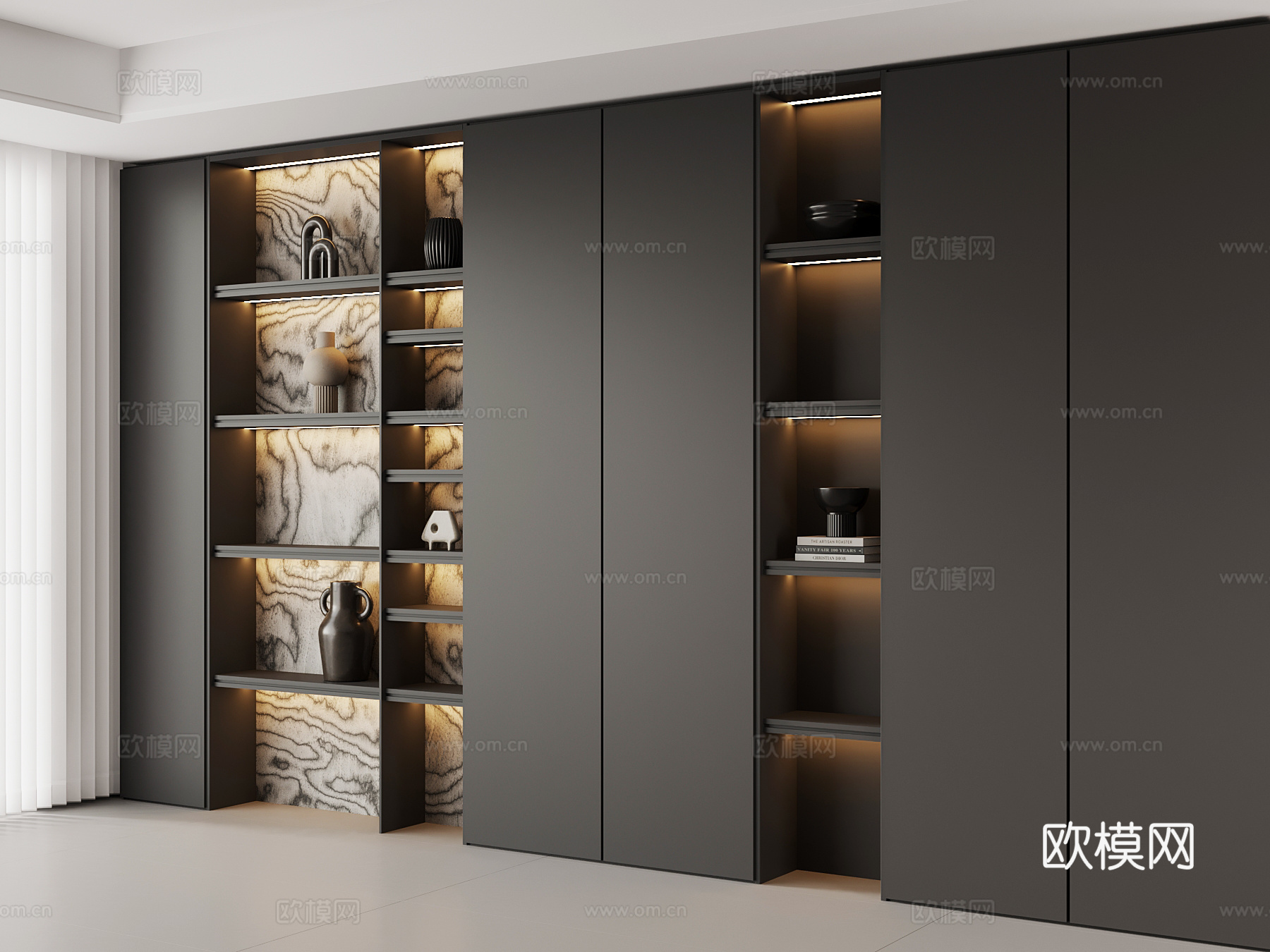 现代意式茶柜 书柜su模型