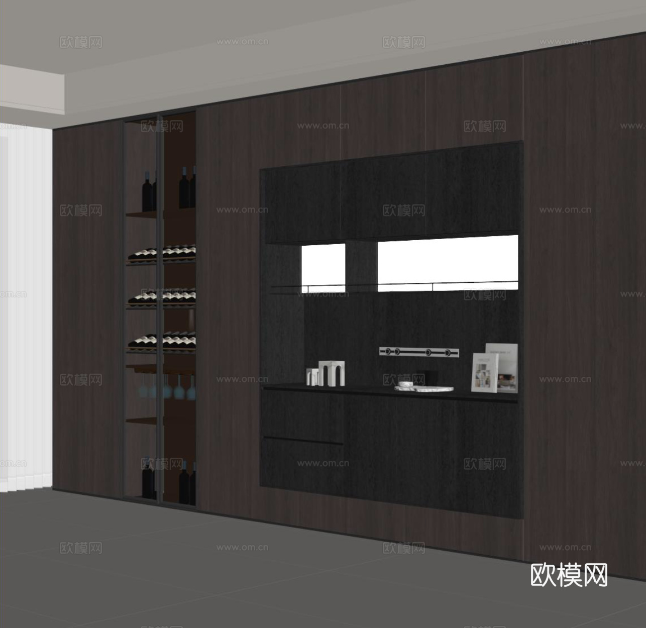 现代酒柜 餐边柜su模型