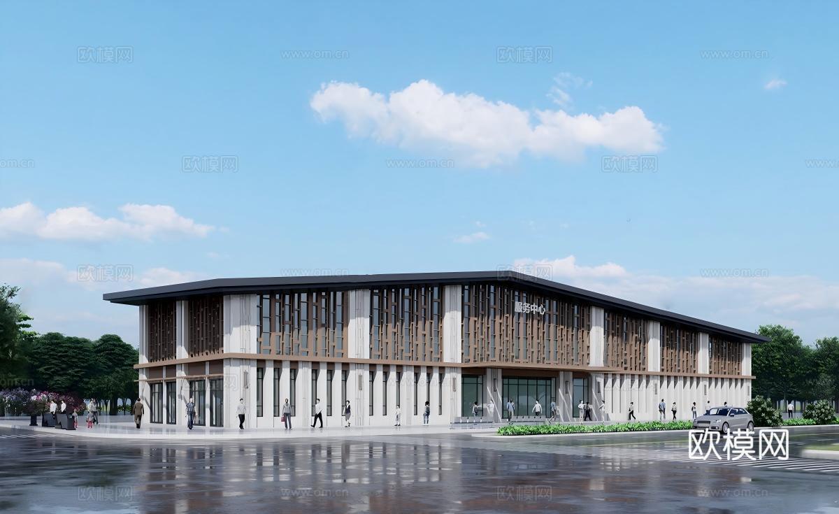 新中式游客中心 游客服务中心建筑su模型