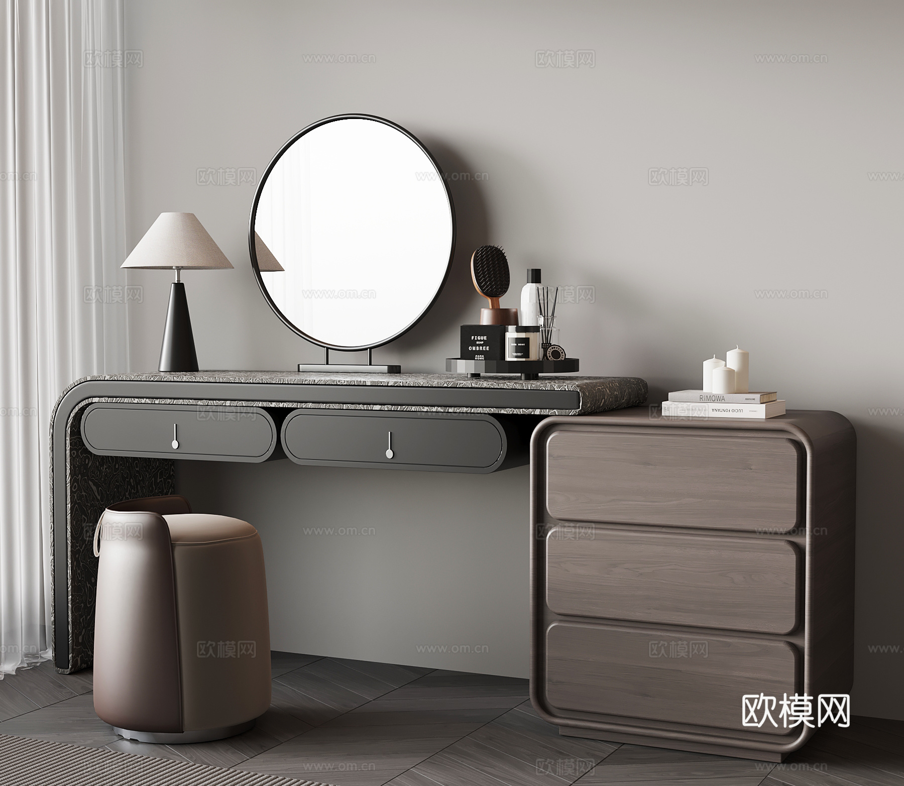 现代意式梳妆台su模型