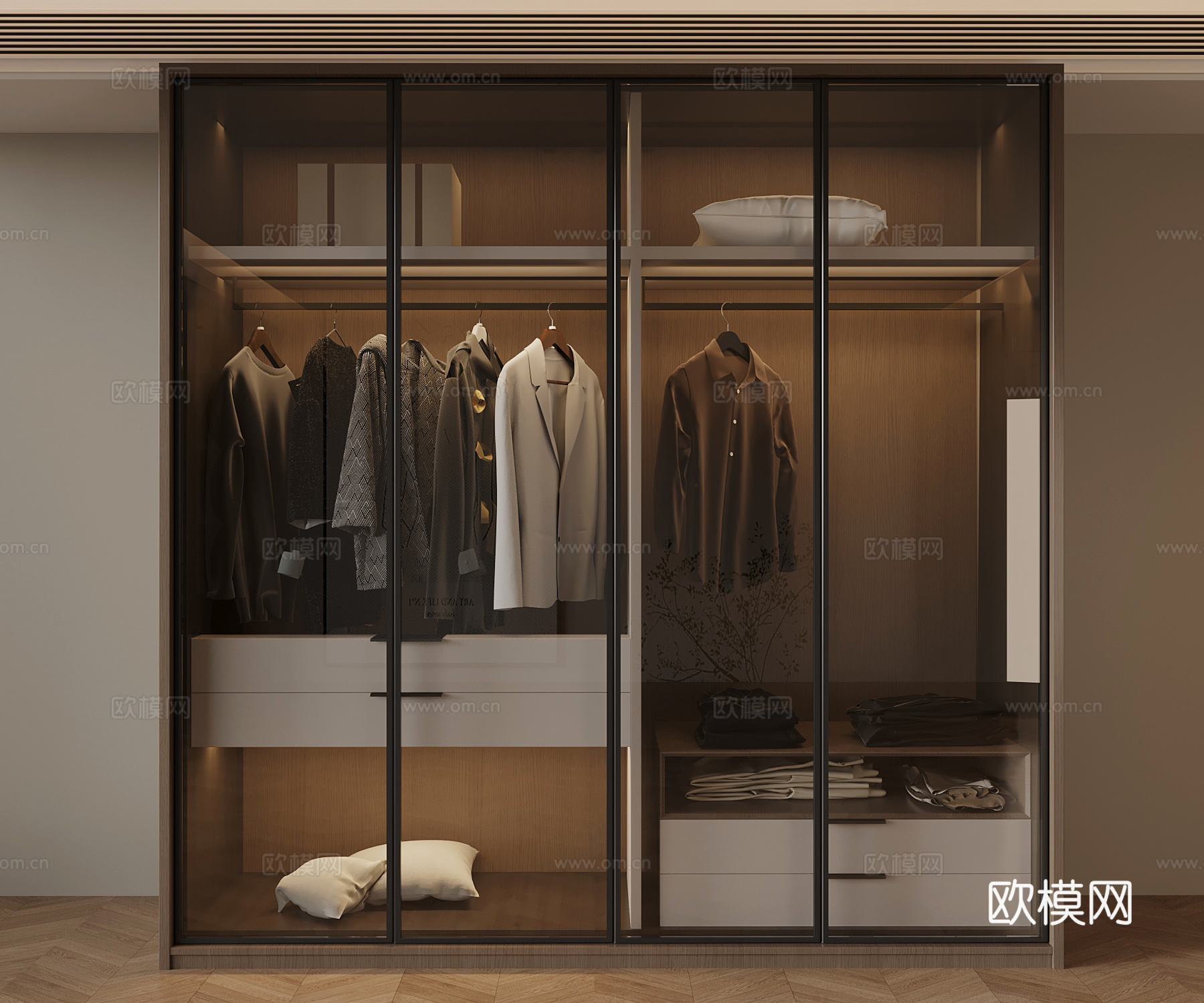 现代意式衣柜 玻璃衣柜su模型