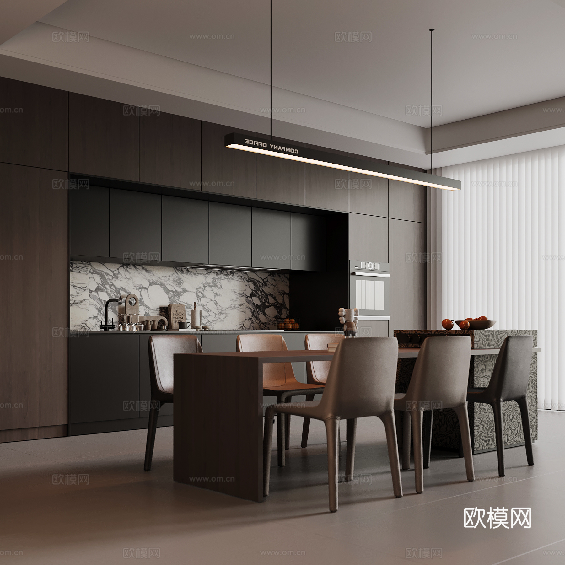 现代餐厅 餐桌椅 酒柜su模型