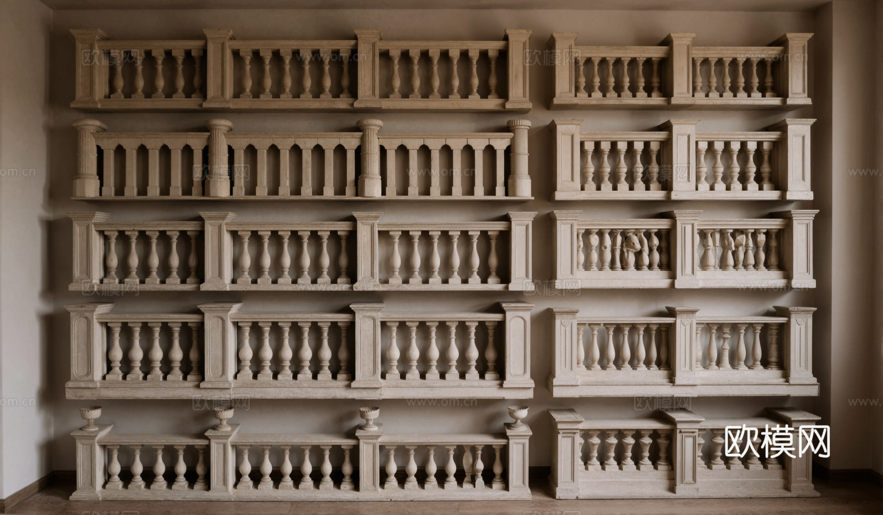 欧式宝瓶栏杆楼梯扶手大理石护栏su模型