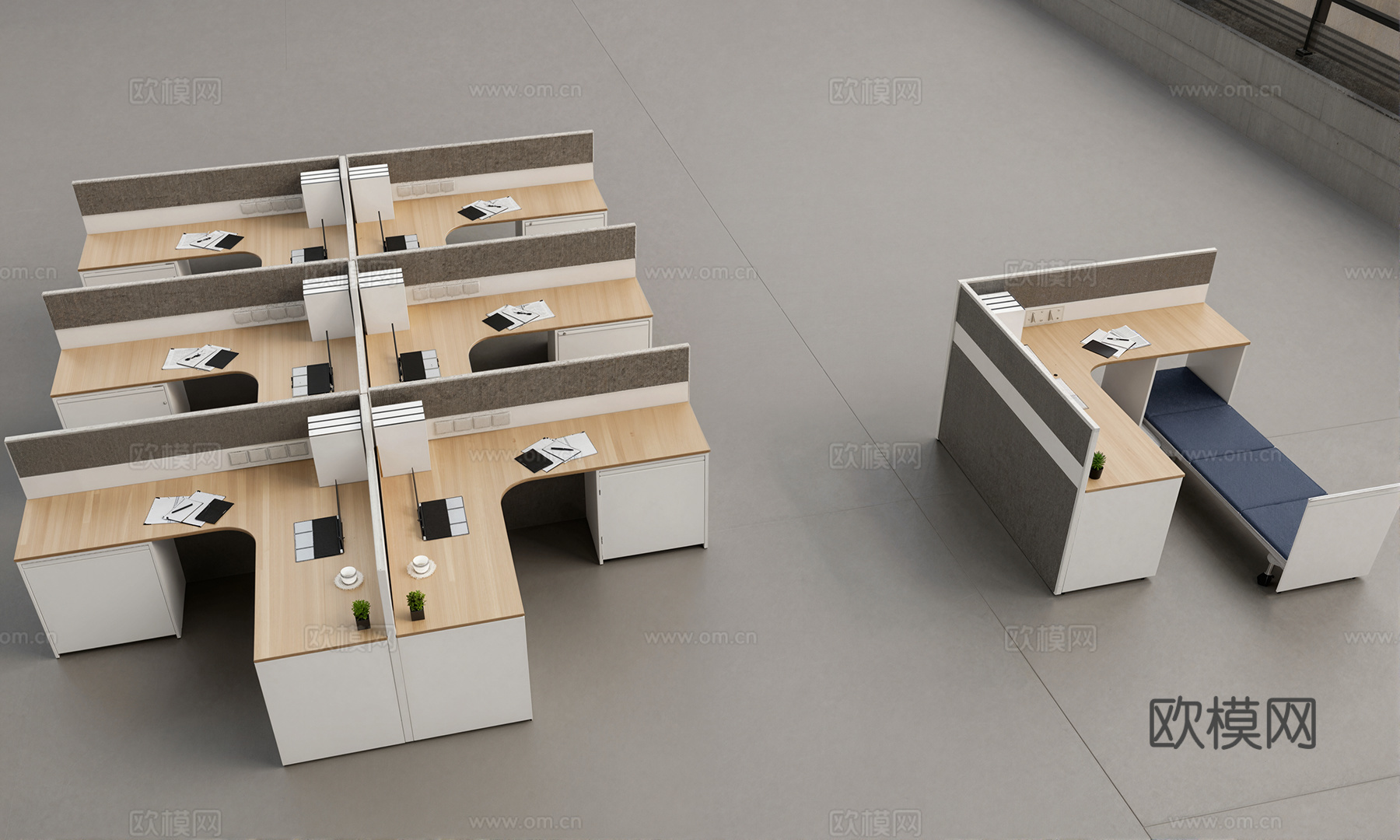 联排办公桌椅su模型