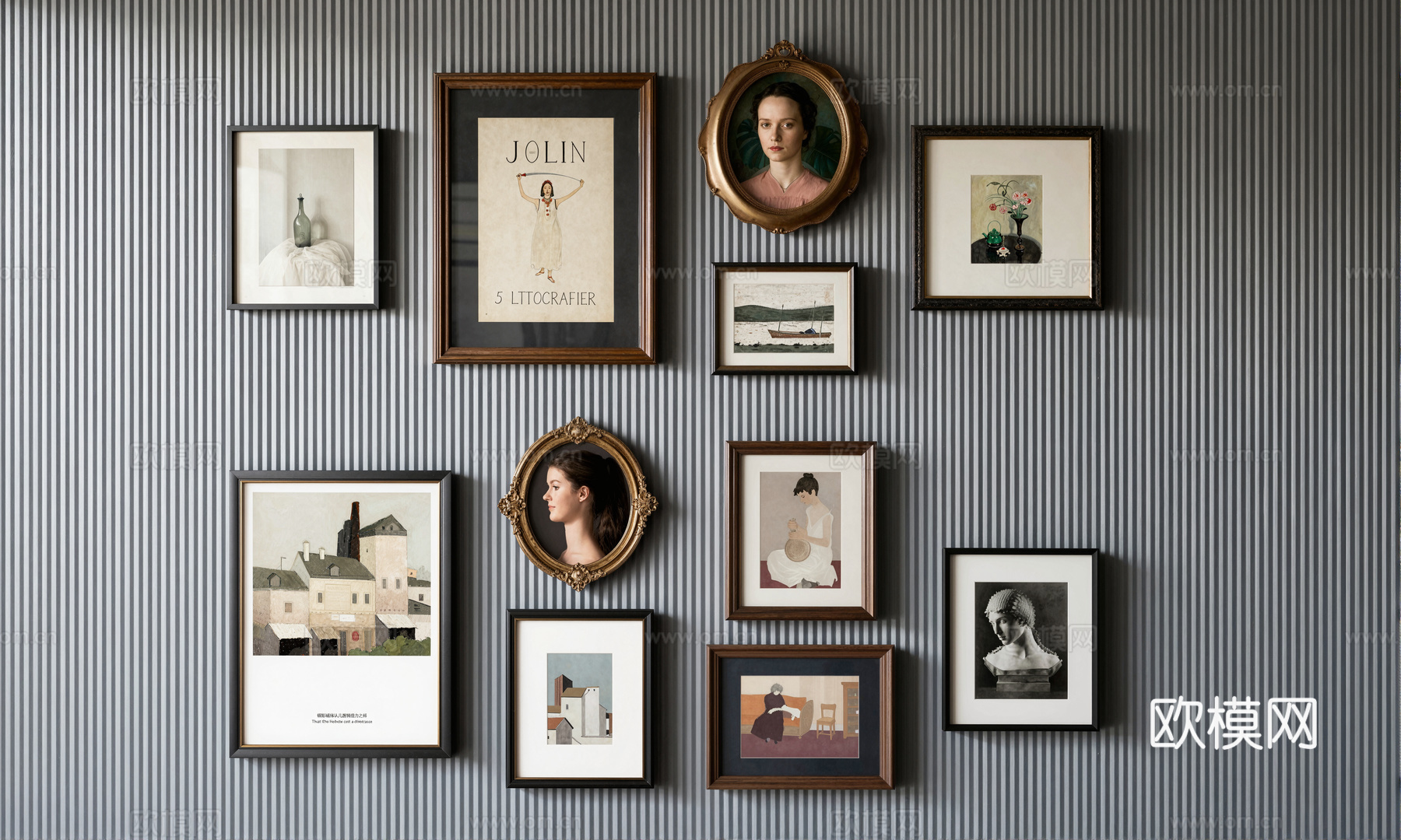 欧式古典挂画组合su模型