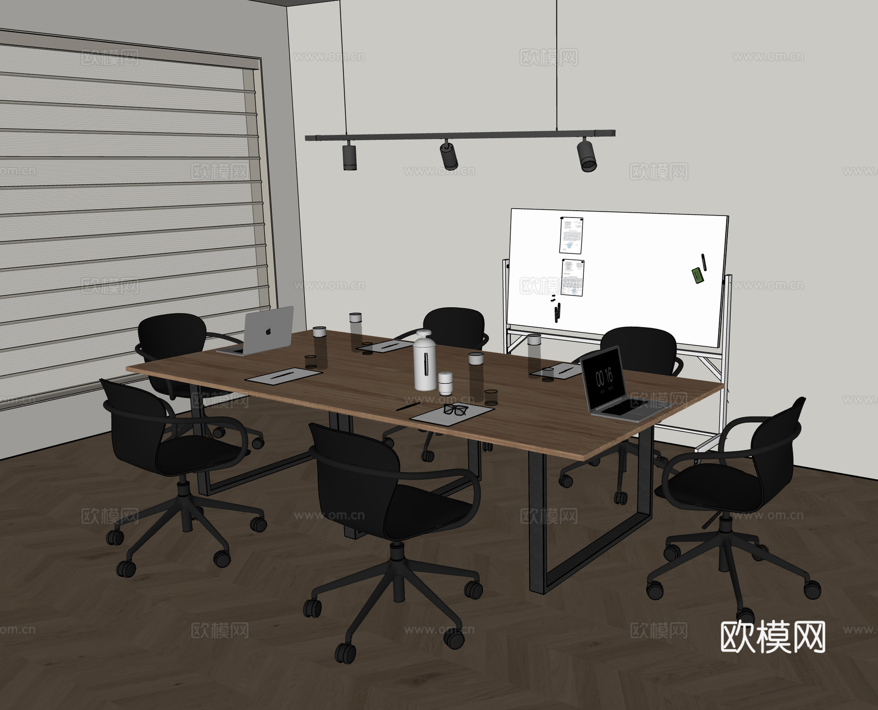 现代会议室 会议桌 椅 办公桌椅 办公椅 白板su模型
