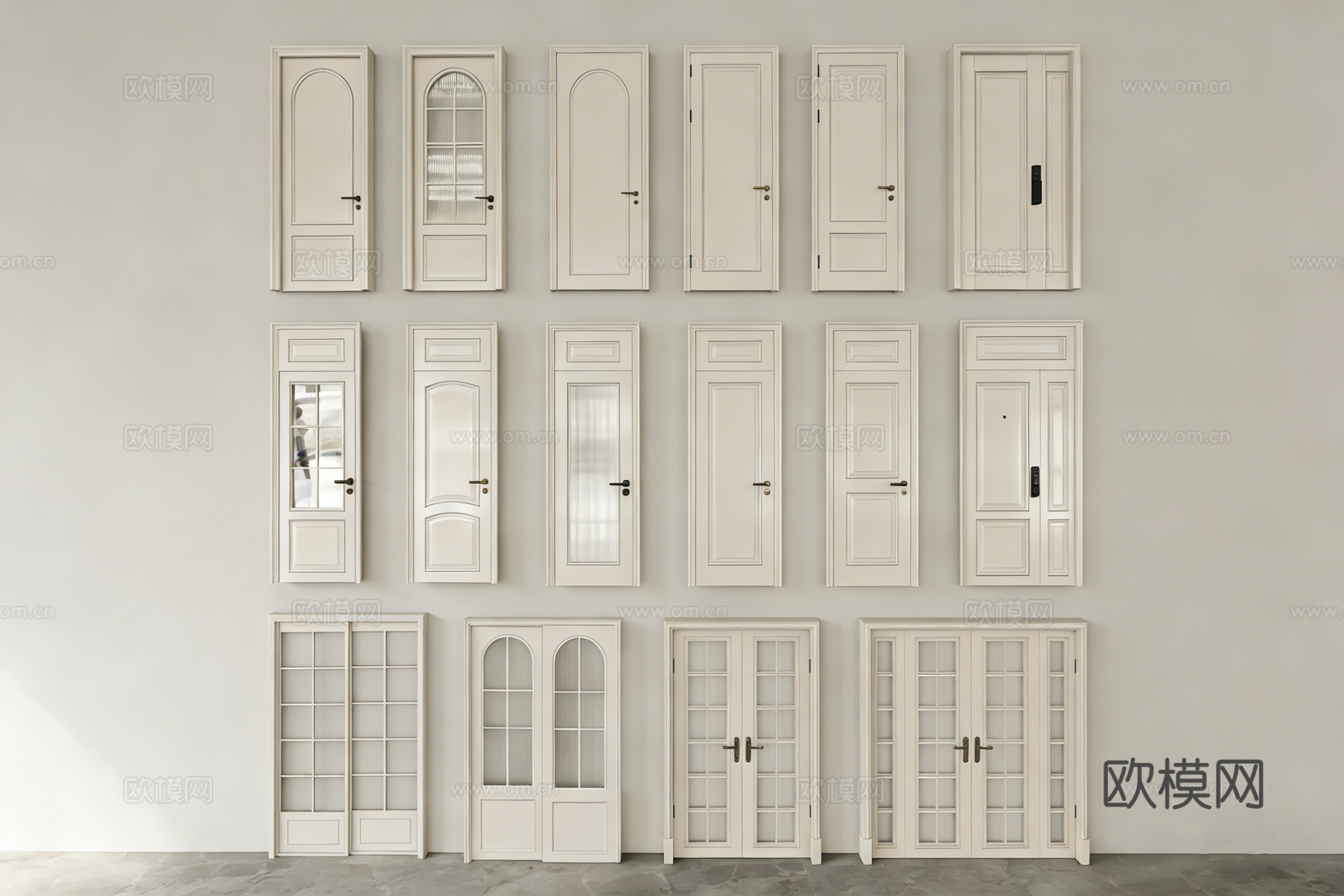 现代简约白色室内木门 单开双开推拉 玻璃门su模型