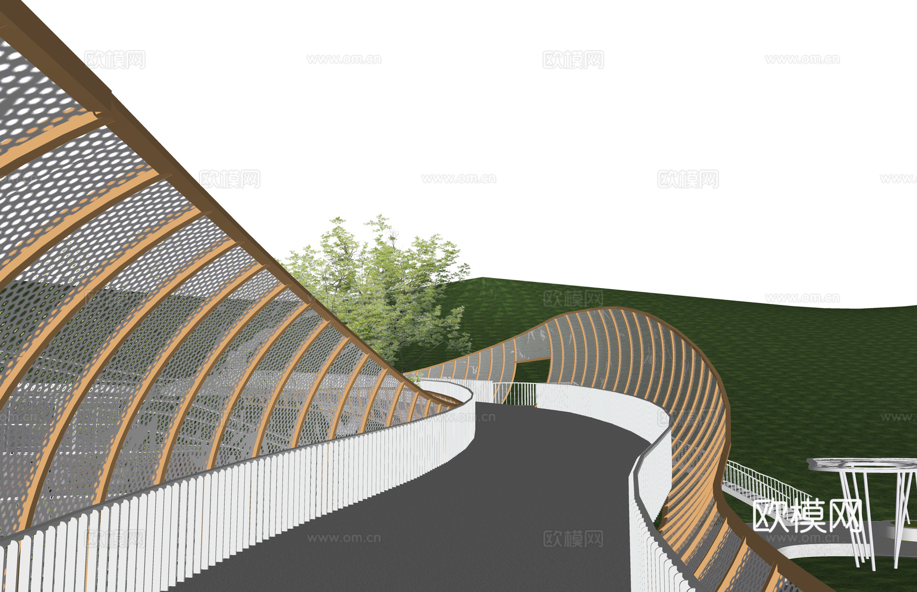 栈道 景观 滨水景观 桥 景观桥 高架桥 桥梁 木栈道 结构su模型下载（渲染图2）