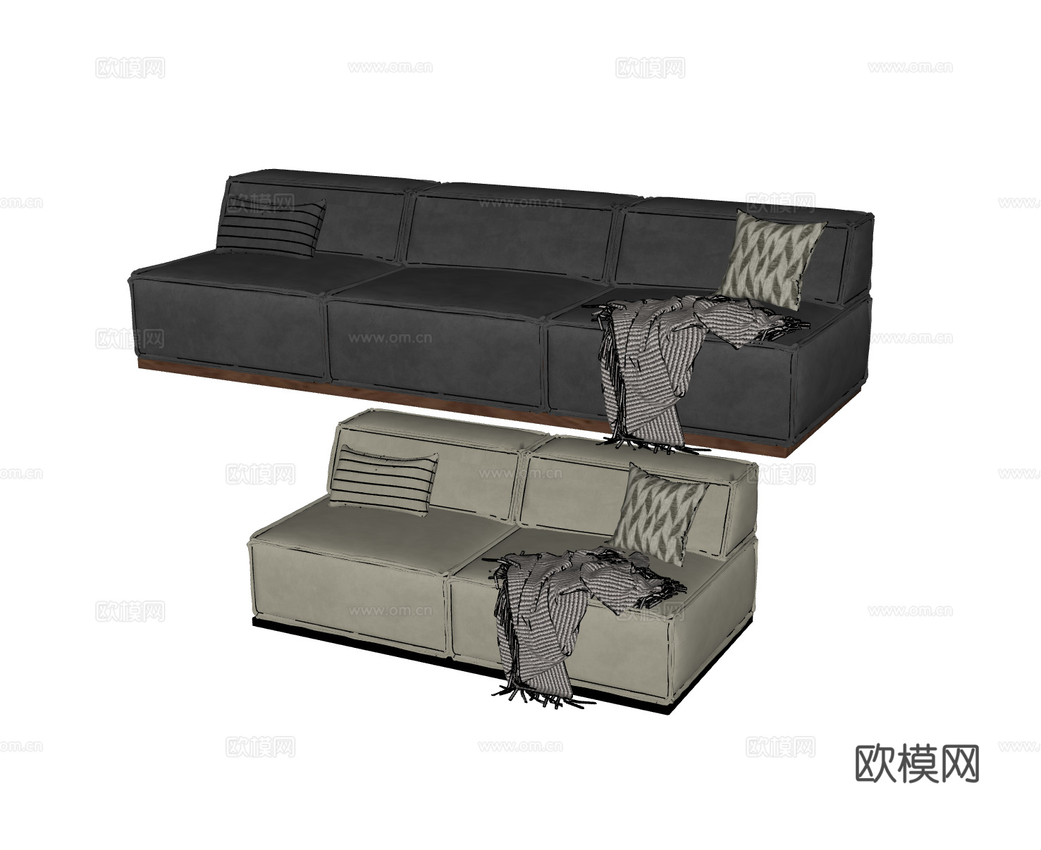 现代双人沙发 三人沙发 模块沙发  皮革沙发su模型