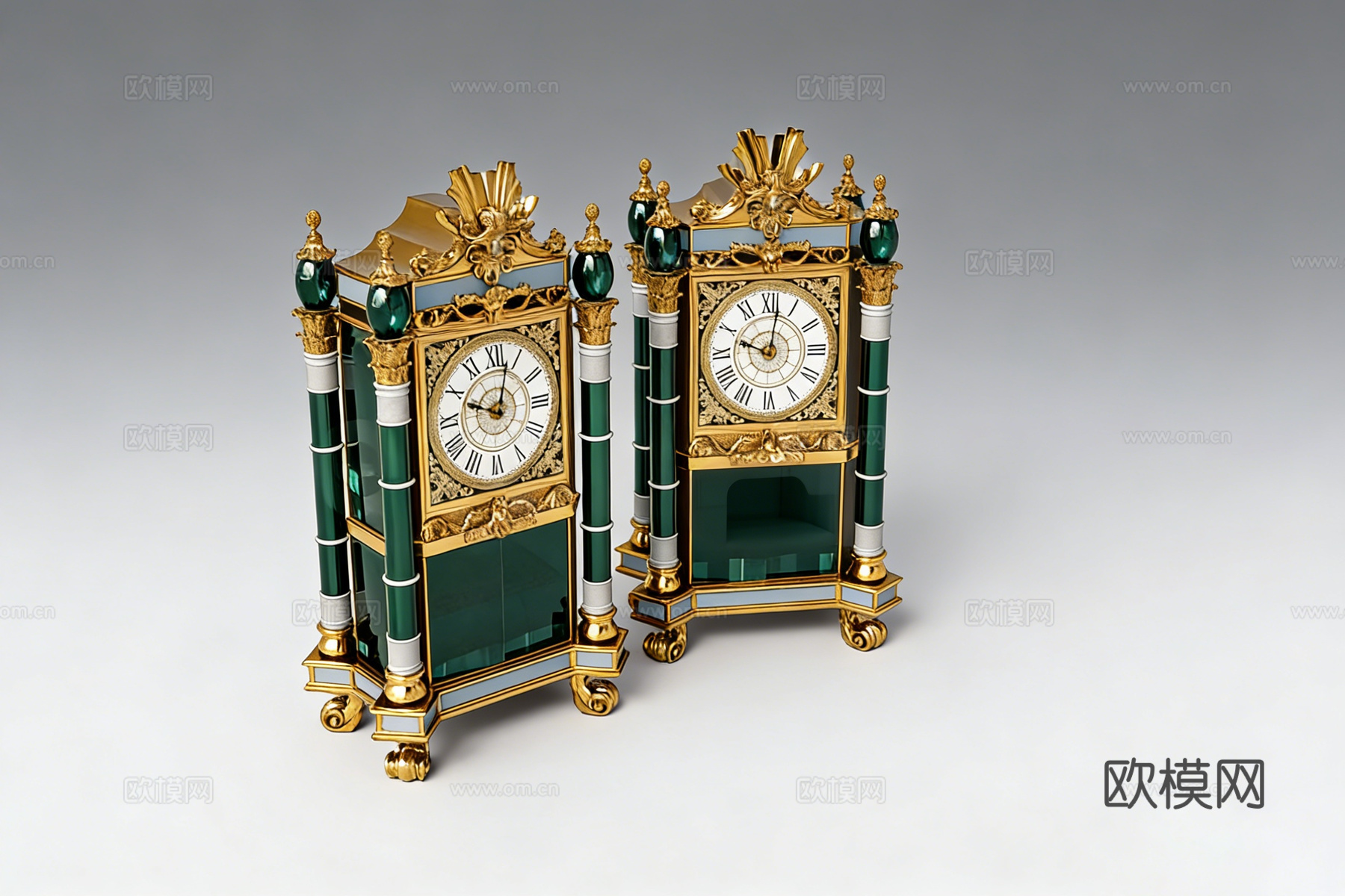 欧式古典豪华座钟 金色雕花 罗马数字表盘 别墅酒店大堂摆件su模型