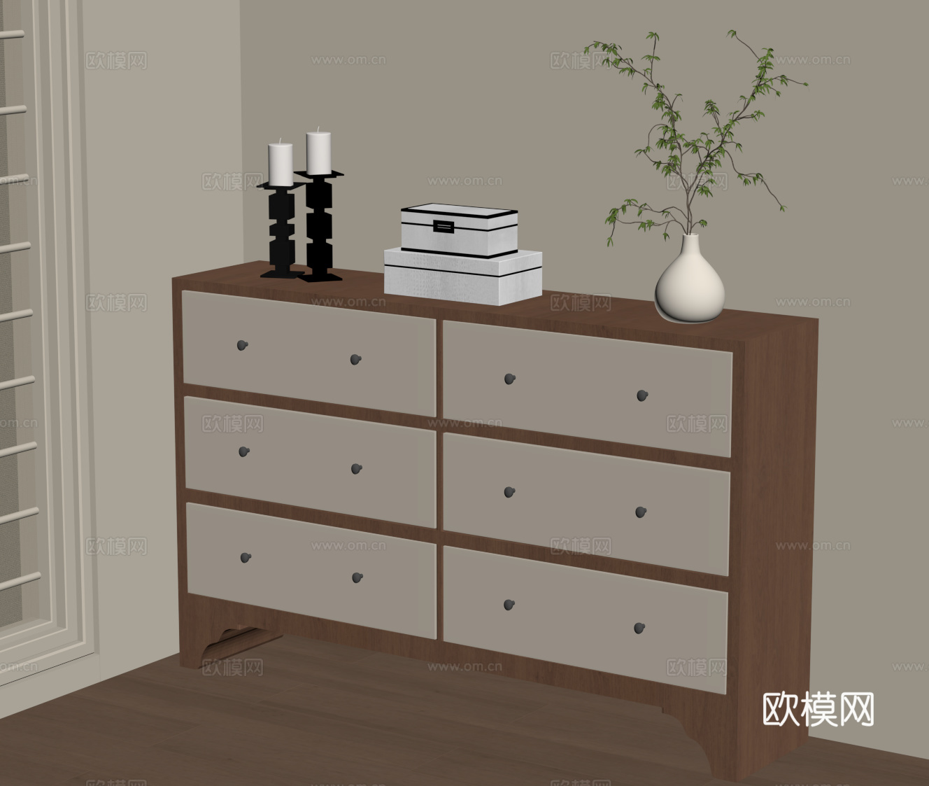 侘寂中古边柜 玄关柜 储物柜su模型