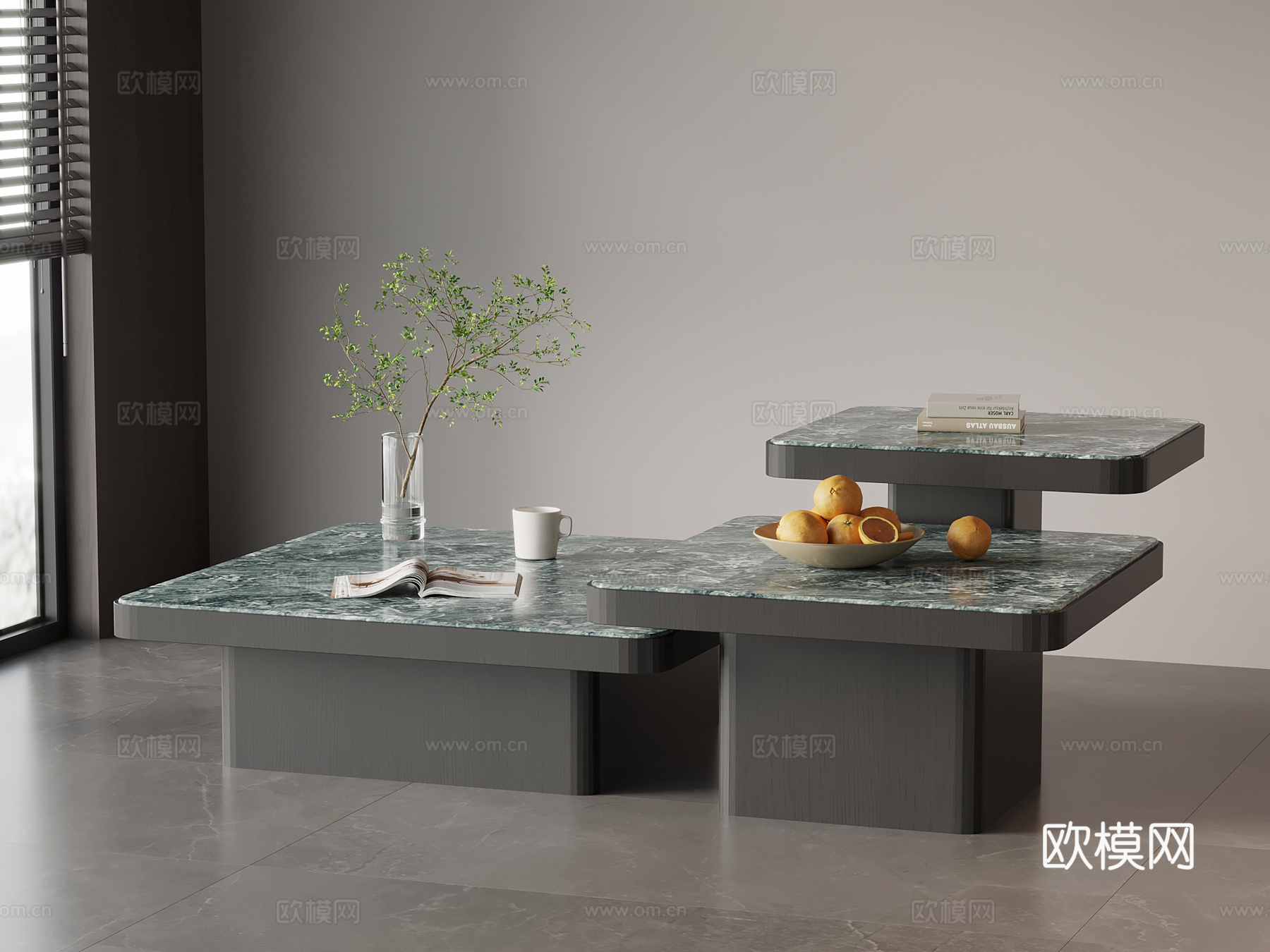 现代意式茶几 方形茶几 大理石茶几su模型