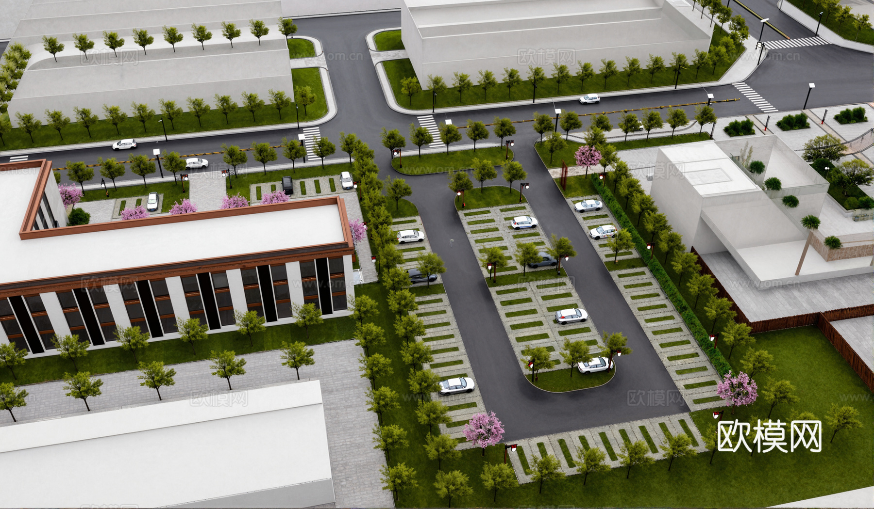 现代景观园林广场园区停车场su模型