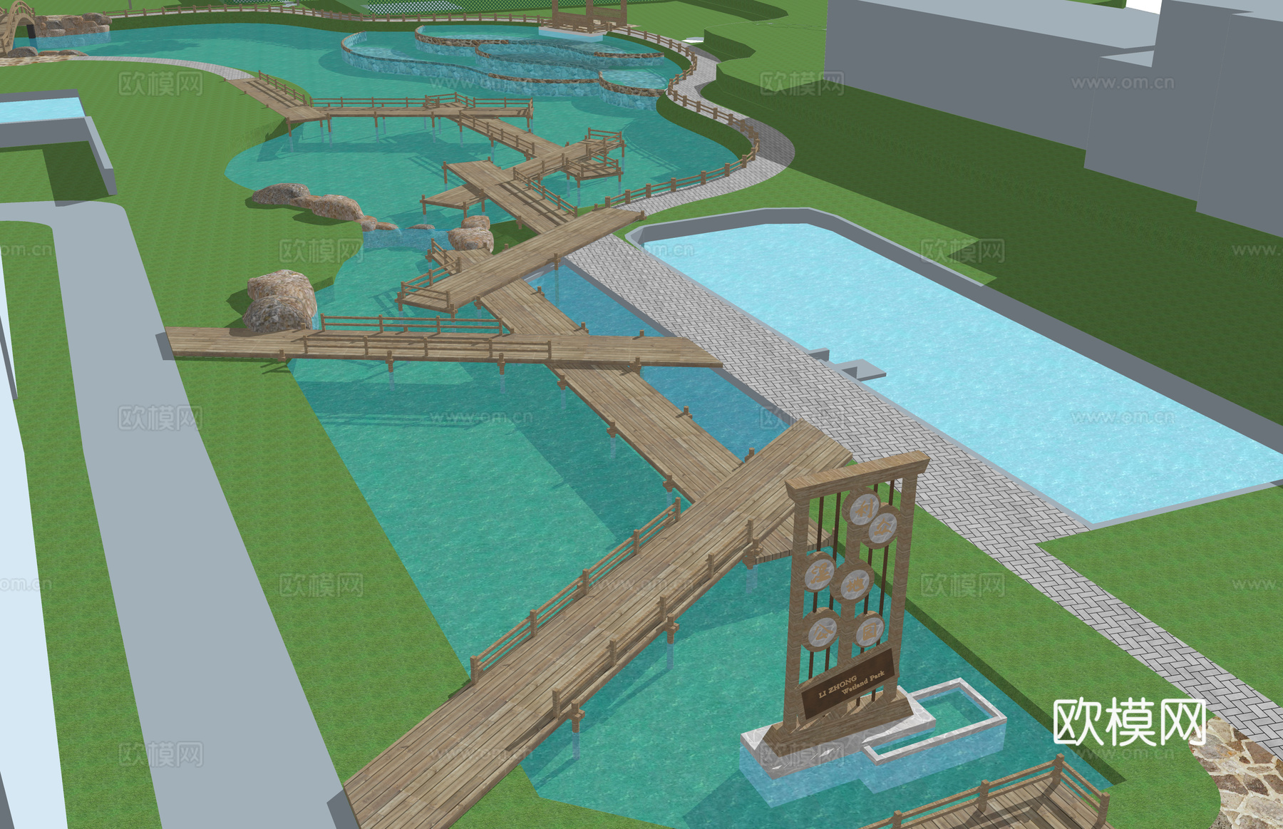 栈道 景观 滨水景观 桥 景观桥 高架桥 桥梁 木栈道 结构su模型