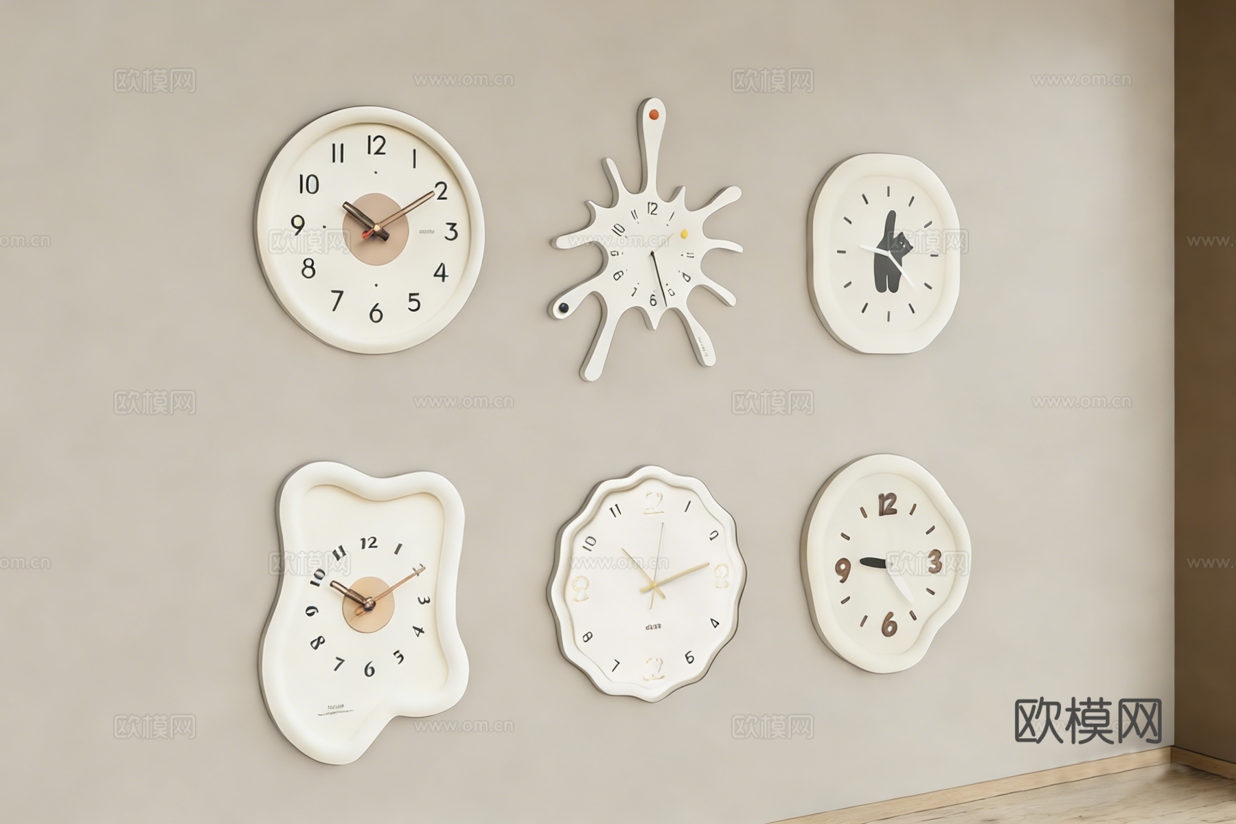 现代创意设计时钟 花瓣形异形挂钟 墙面装饰艺术su模型