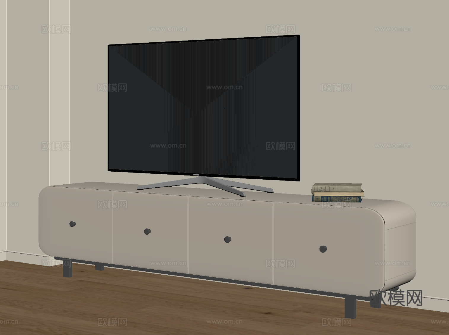 现代奶油风电视柜 边柜su模型
