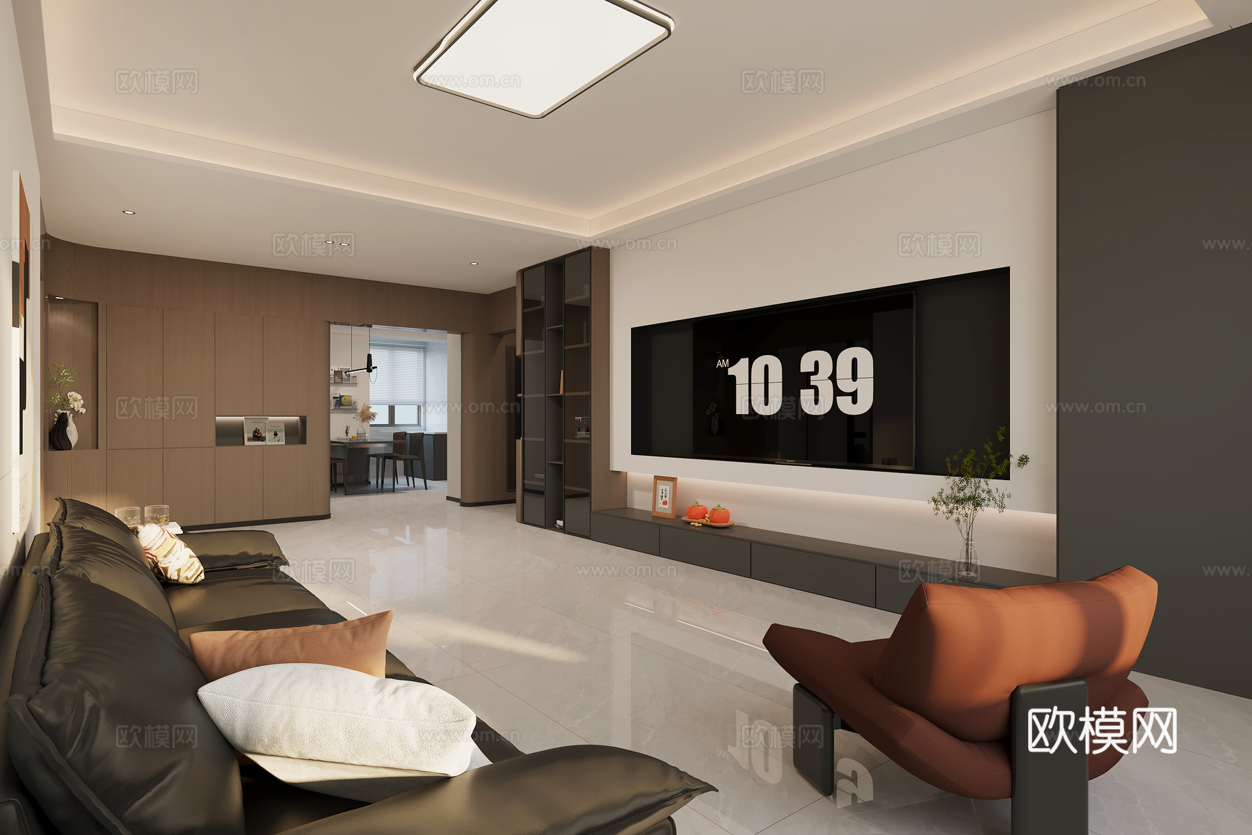 意式轻奢客厅3d模型下载（渲染图1）