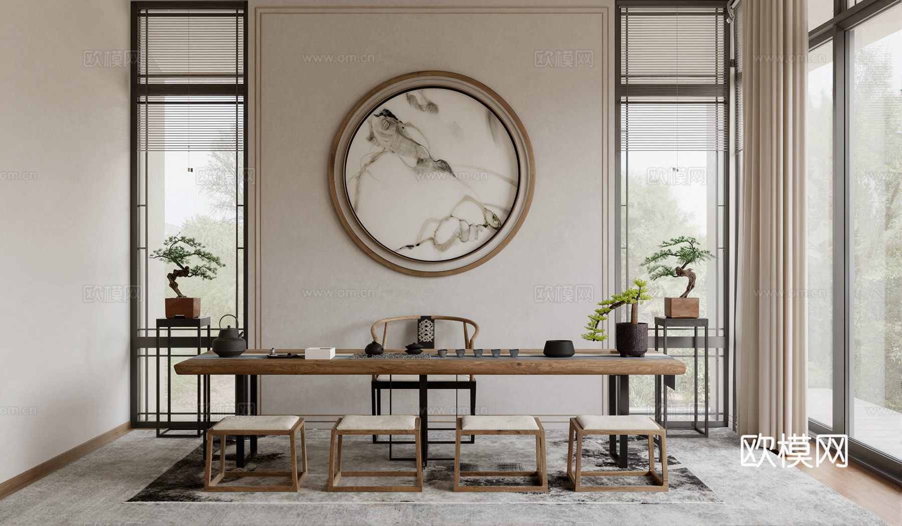 新中式茶室su模型下载（渲染图1）