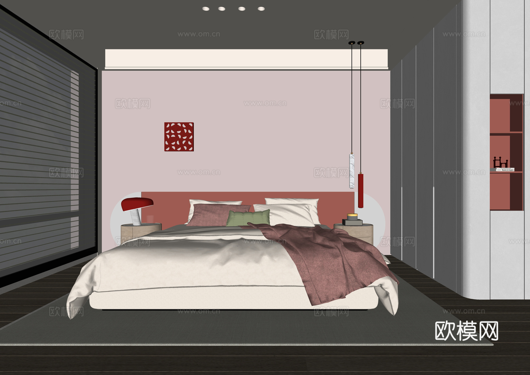 现代儿童房 儿童床 女孩房su模型