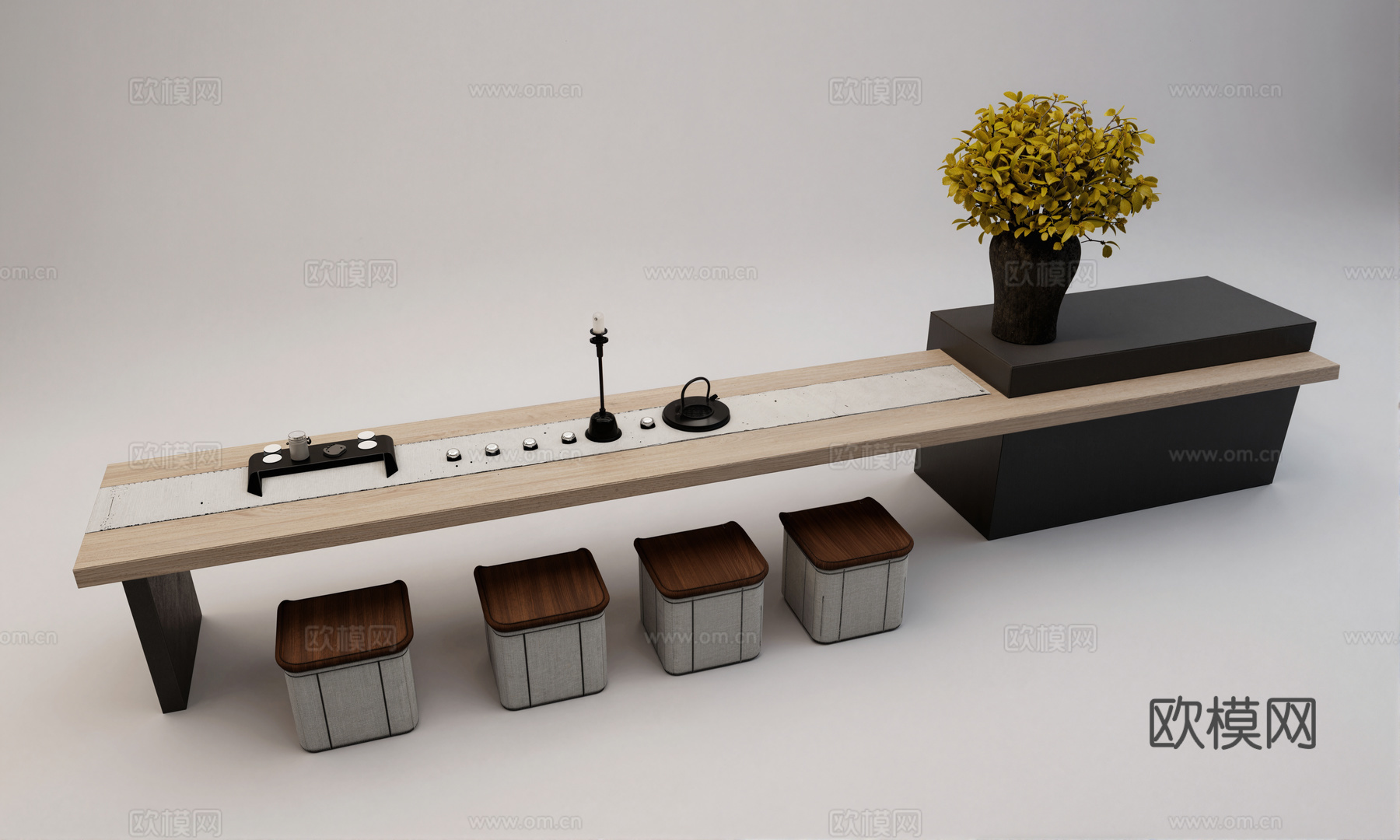 新中式茶桌椅su模型