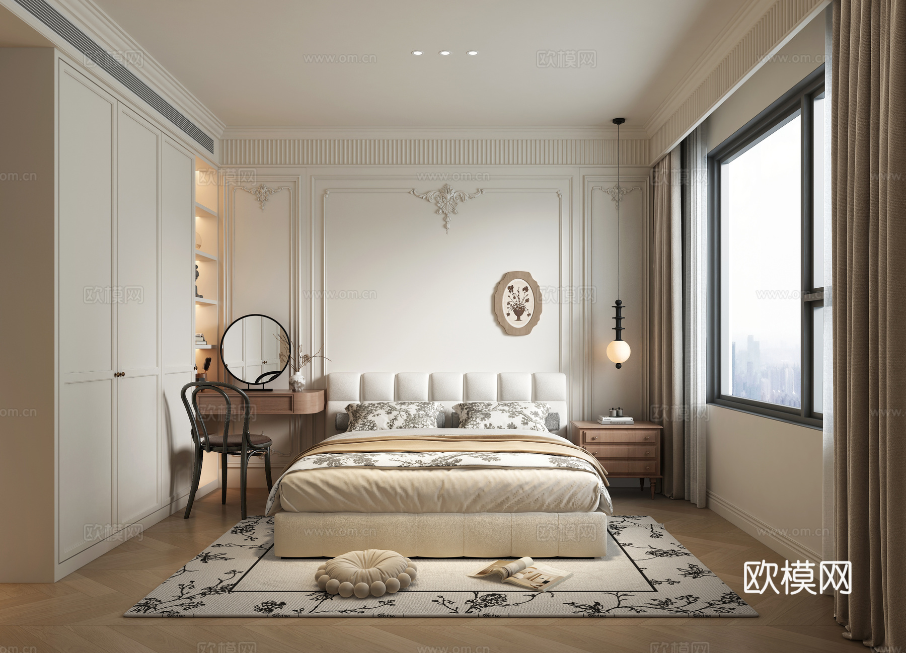 奶油风主卧3d模型下载