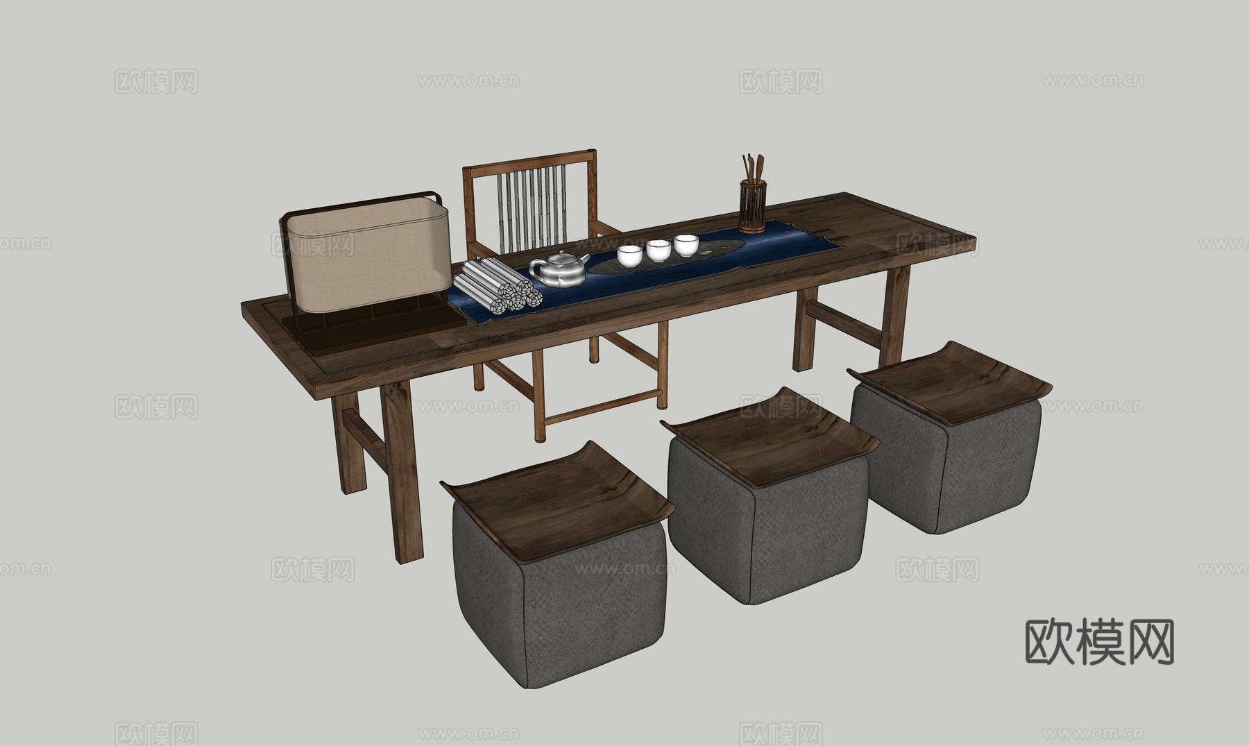新中式茶桌椅su模型