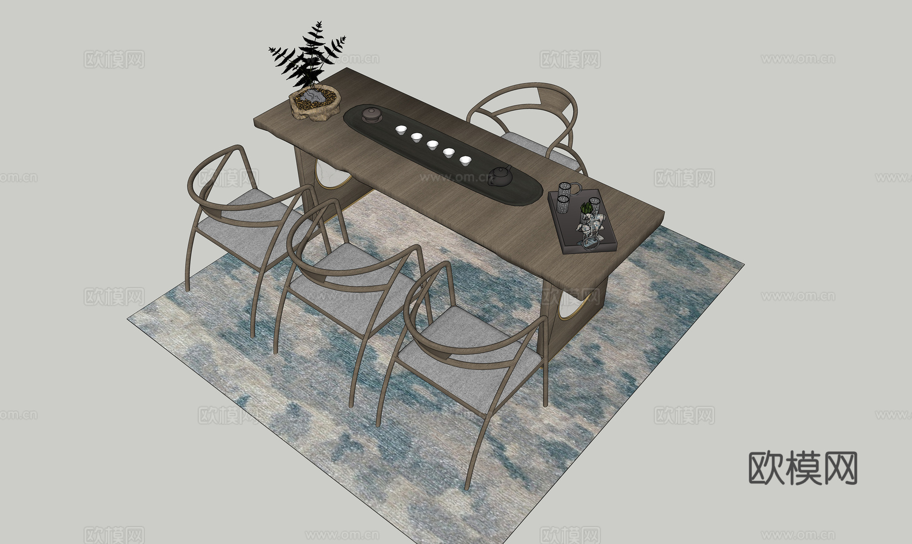 新中式茶桌椅su模型