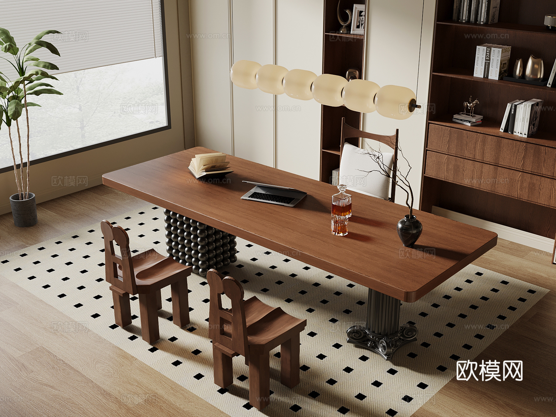 中古风书房su模型