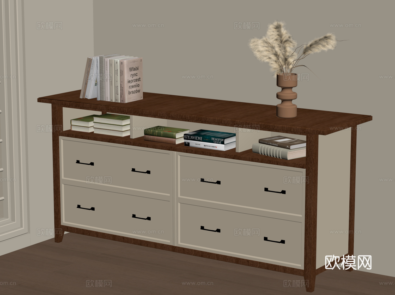 中古风书柜 边柜 装饰柜su模型下载（渲染图2）