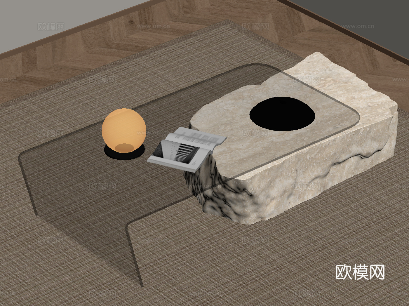 侘寂中古风茶几su模型