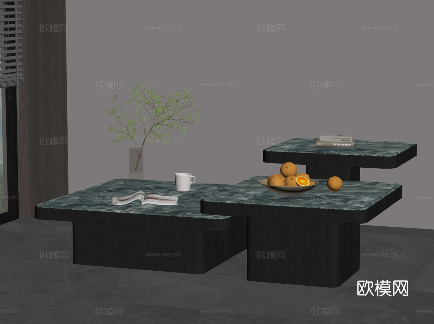 现代意式茶几 方形茶几 大理石茶几su模型