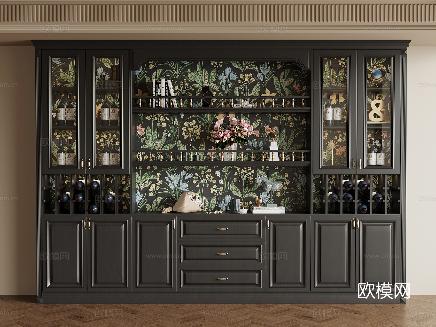 法式复古酒柜 餐边柜su模型