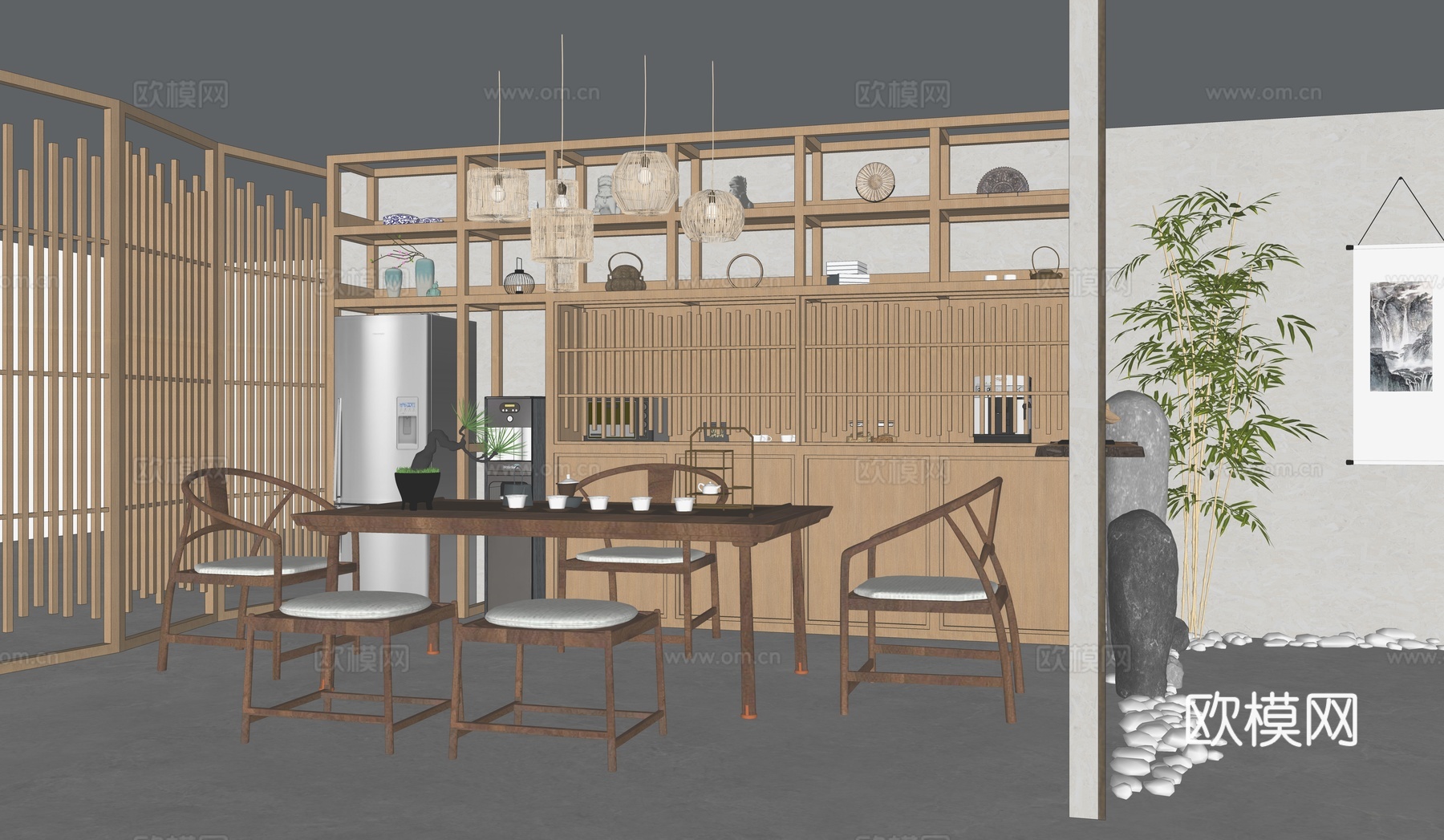 新中式茶室su模型