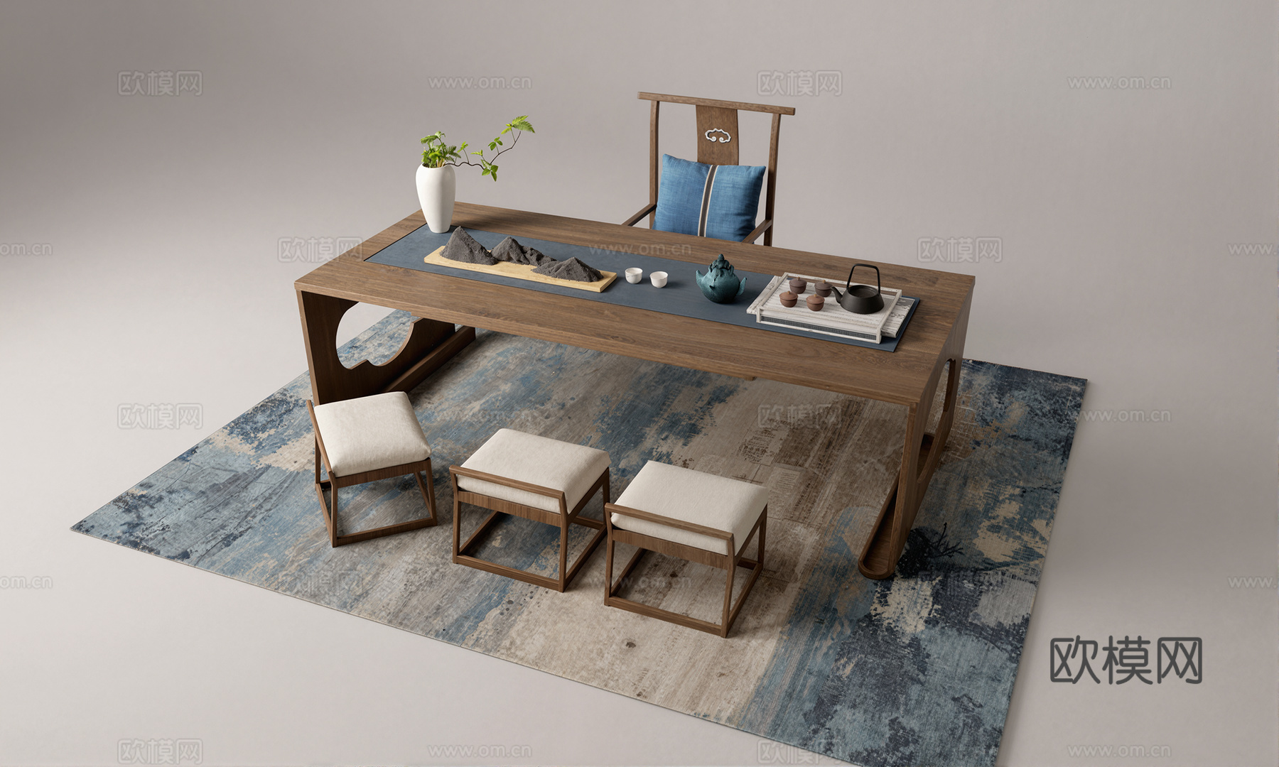 新中式 摆件   茶桌椅su模型