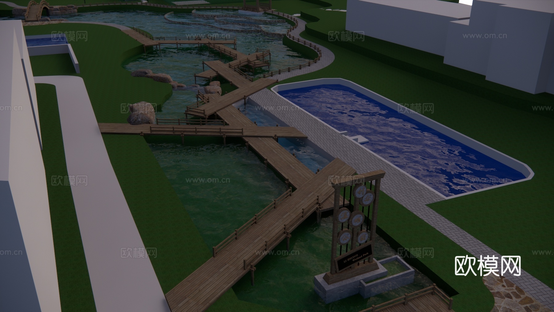 栈道 景观 滨水景观 桥 景观桥 高架桥 桥梁 木栈道 结构su模型