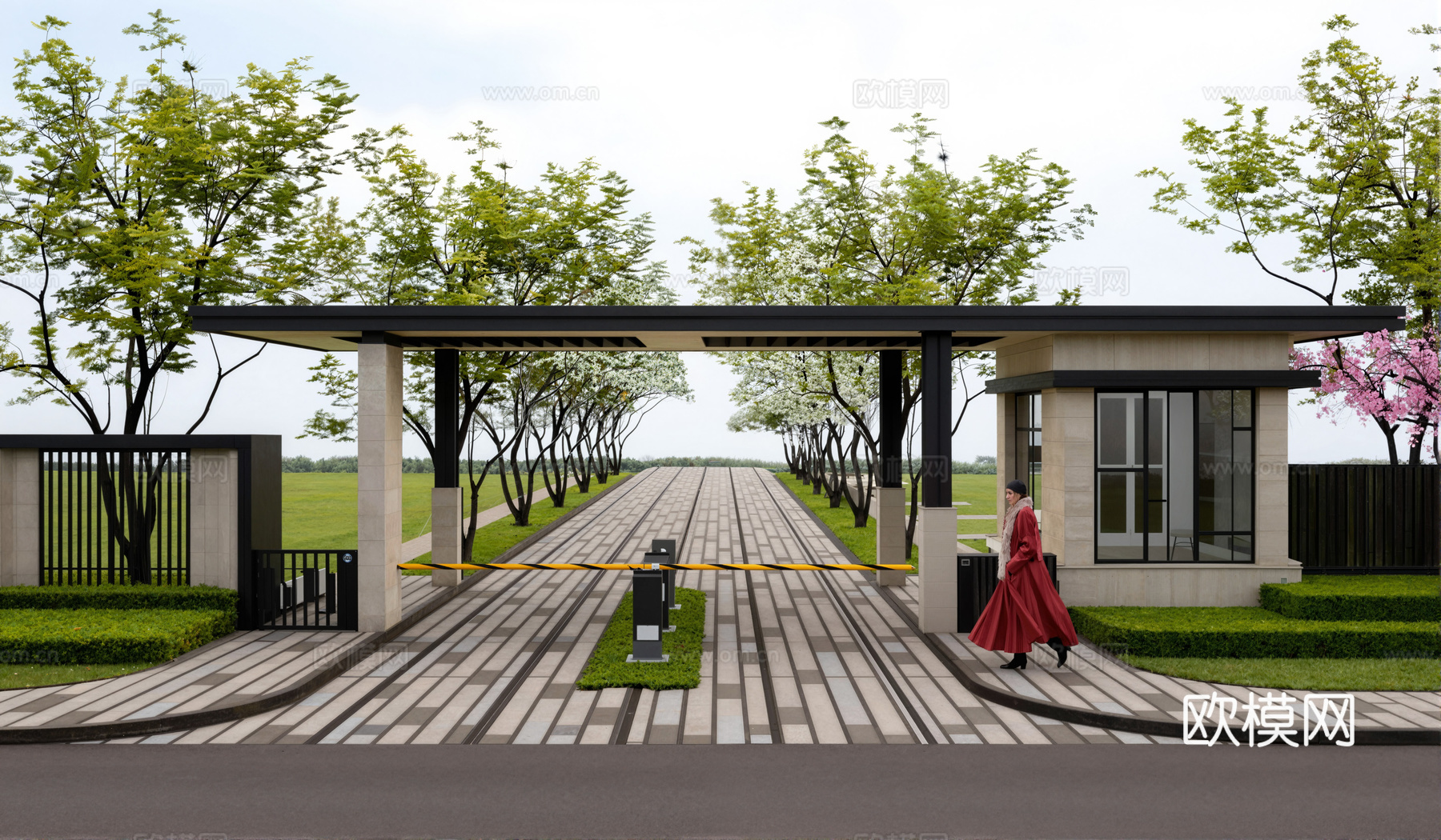 园区景观大门门头su模型