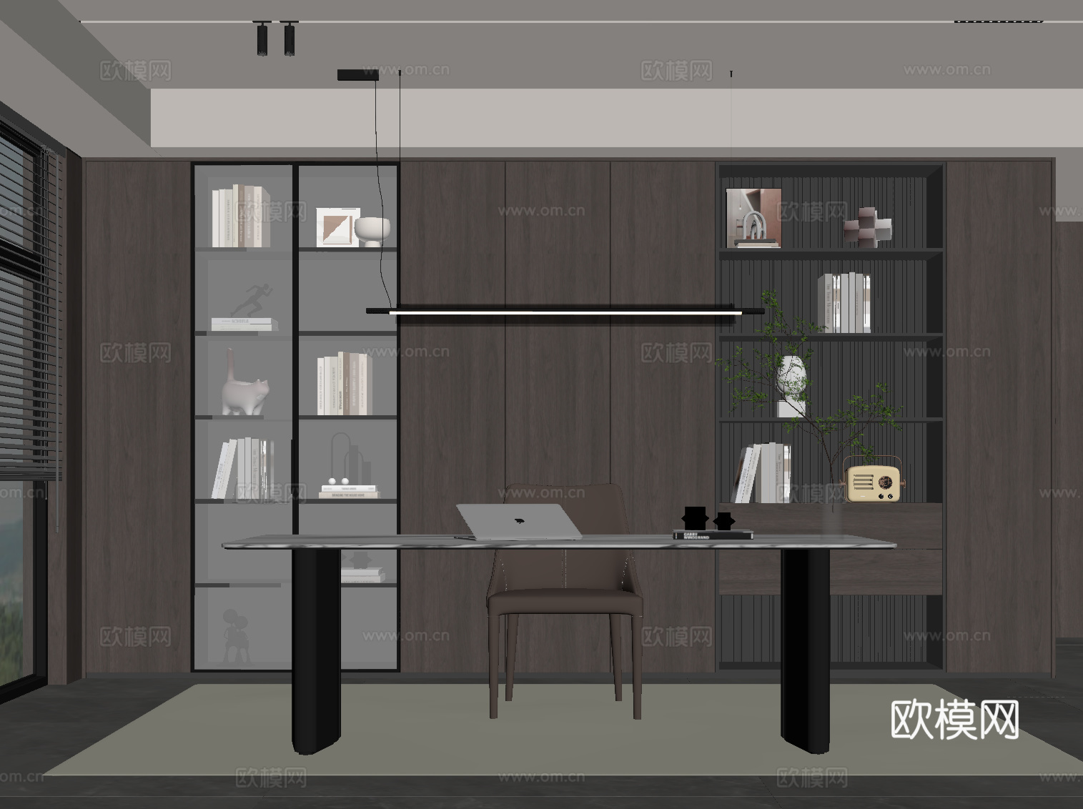 意式书房 书桌椅 书柜su模型