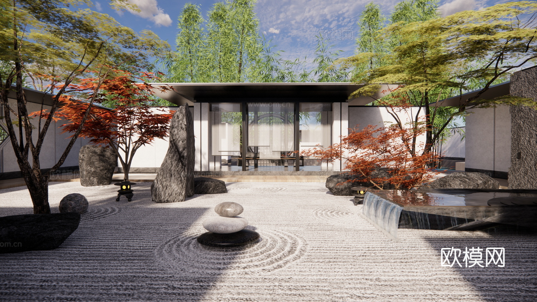 景观 室内造景 草坪灯 水池 水景 露台 屋顶花园 造景 微su模型