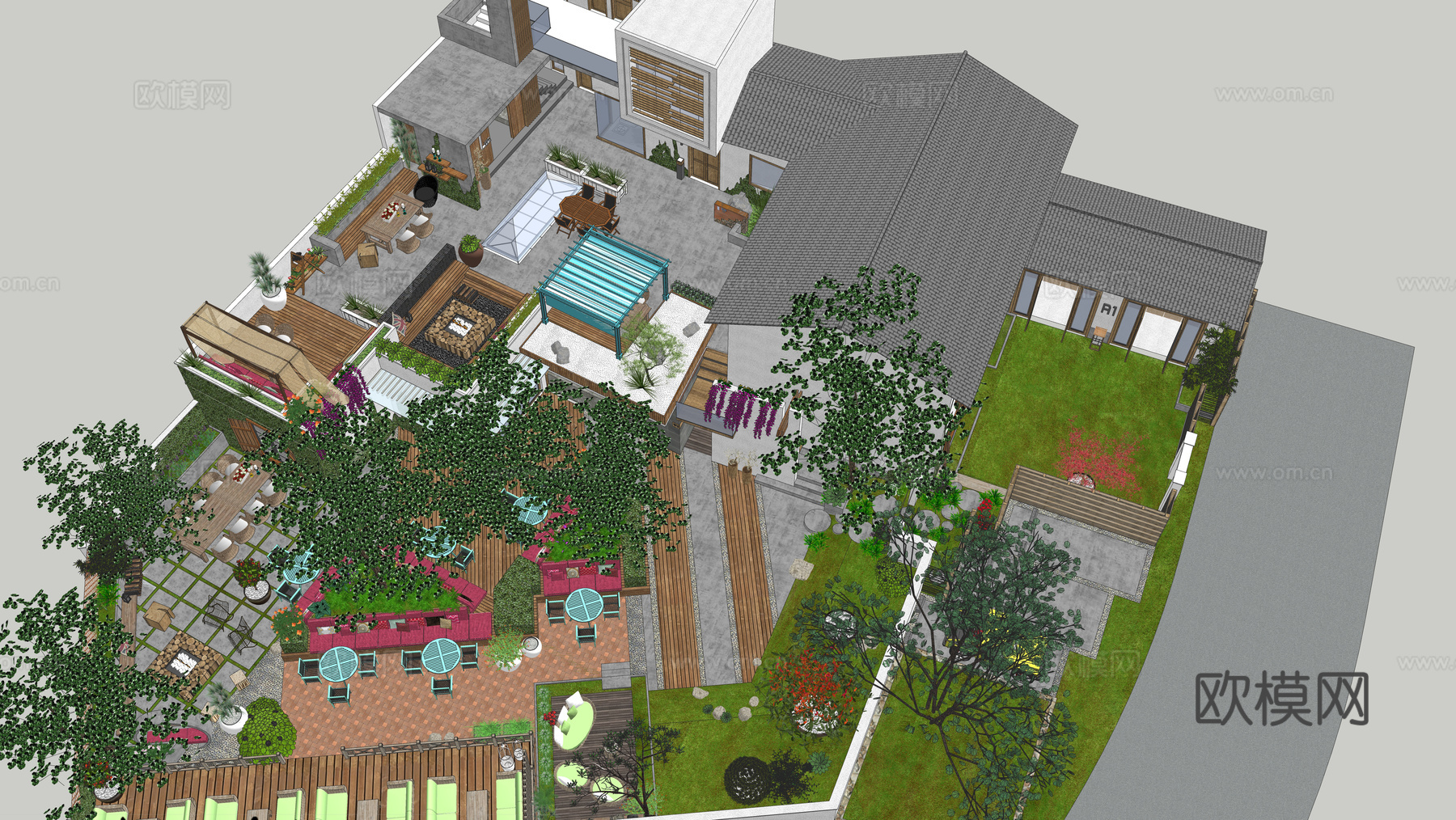 民宿设计园林景观su模型下载（渲染图2）